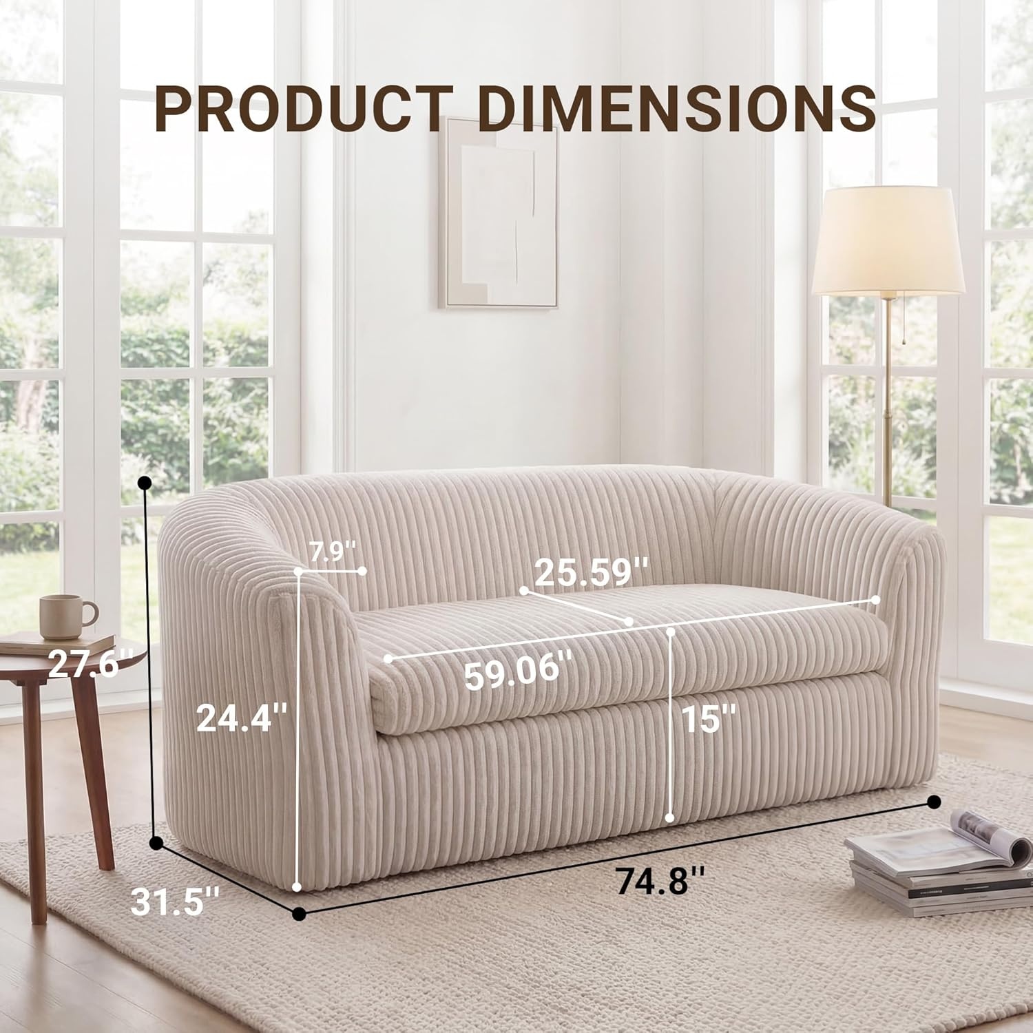 image:imageClaiks 55 Boneless Couch Curved Sofa Bean Bag Sofa Couch in a Box Upholstered Small Mini Sofa with Deep Seating for Living Room Bedroom Office Apartment No Assembly Required BeigeBeige