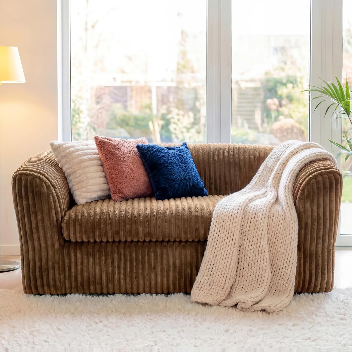 image:imageClaiks 55 Boneless Couch Curved Sofa Bean Bag Sofa Couch in a Box Upholstered Small Mini Sofa with Deep Seating for Living Room Bedroom Office Apartment No Assembly Required BeigeBrown