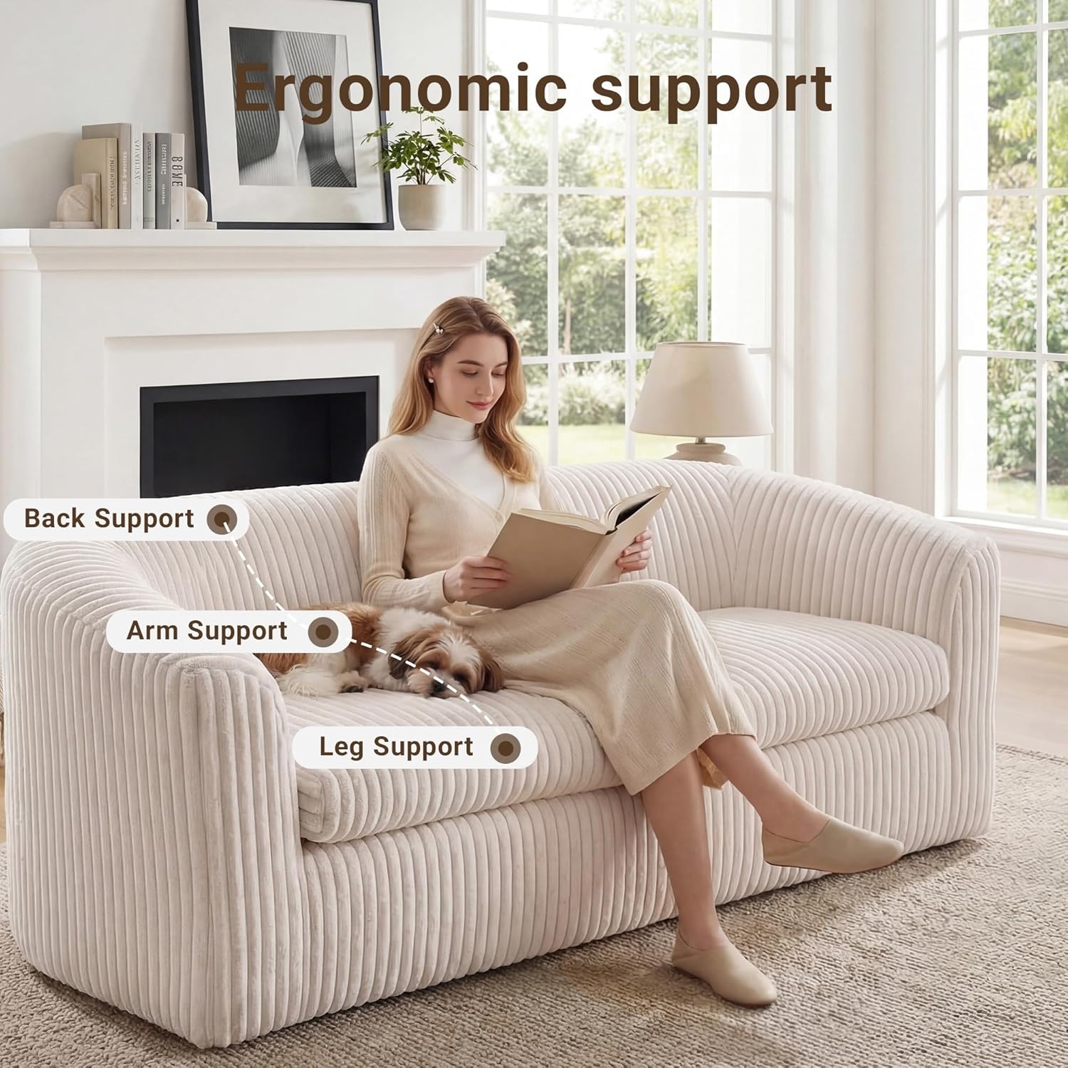 image:imageClaiks 55 Boneless Couch Curved Sofa Bean Bag Sofa Couch in a Box Upholstered Small Mini Sofa with Deep Seating for Living Room Bedroom Office Apartment No Assembly Required BeigeBeige