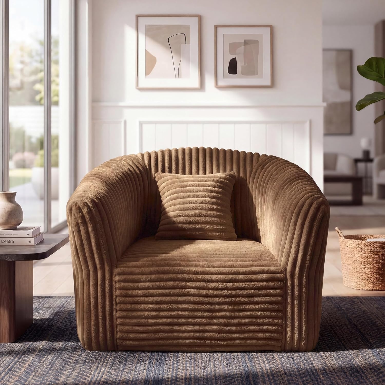 image:imageClaiks 55 Boneless Couch Curved Sofa Bean Bag Sofa Couch in a Box Upholstered Small Mini Sofa with Deep Seating for Living Room Bedroom Office Apartment No Assembly Required BeigeBrown