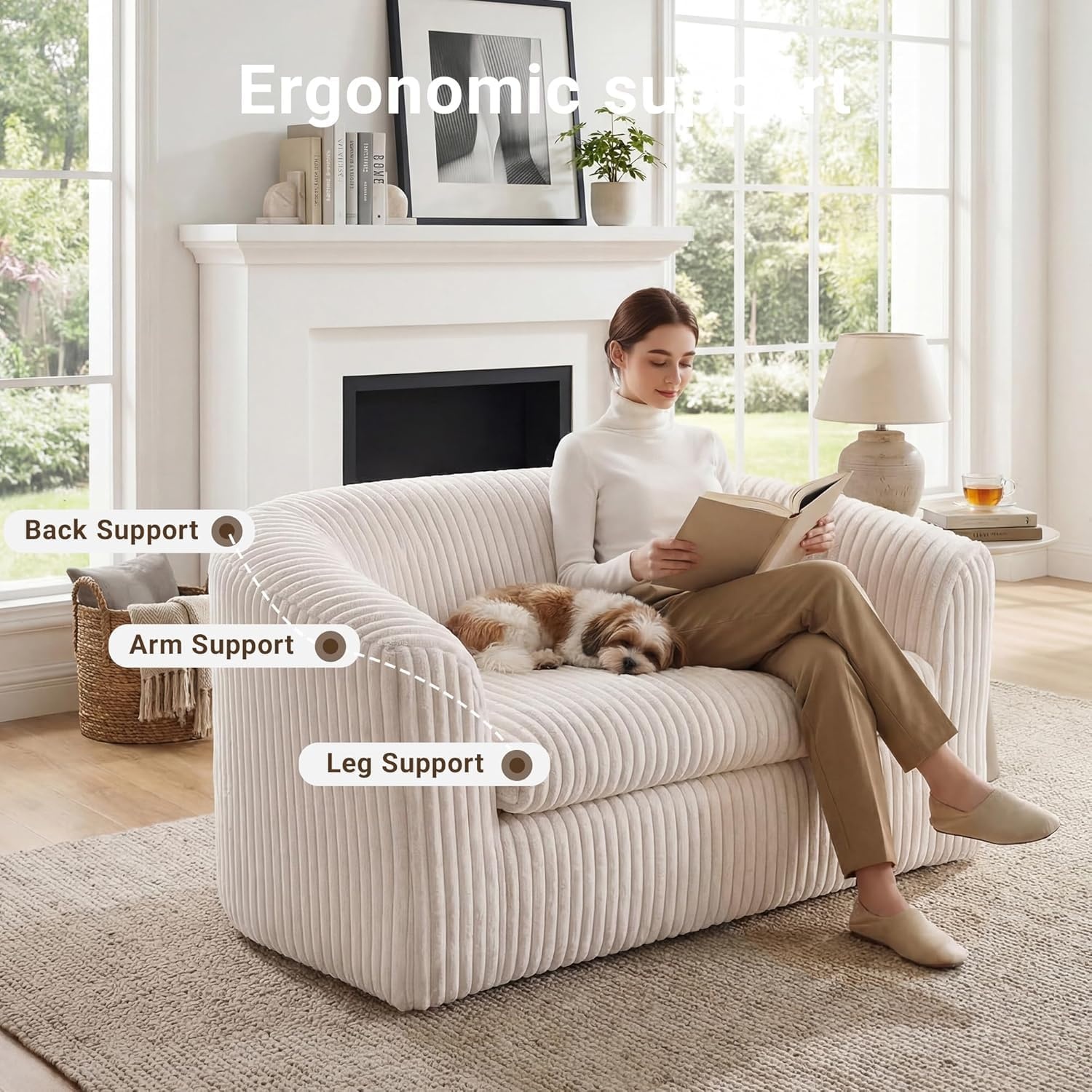 image:imageClaiks 55 Boneless Couch Curved Sofa Bean Bag Sofa Couch in a Box Upholstered Small Mini Sofa with Deep Seating for Living Room Bedroom Office Apartment No Assembly Required BeigeBeige