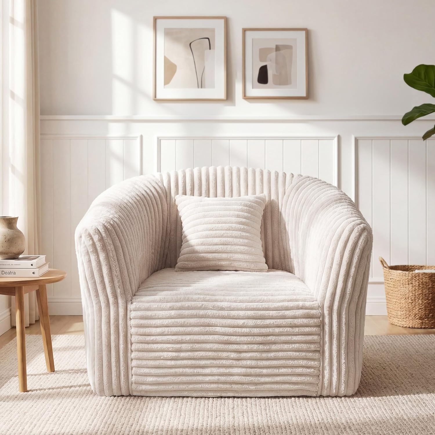 image:imageClaiks 55 Boneless Couch Curved Sofa Bean Bag Sofa Couch in a Box Upholstered Small Mini Sofa with Deep Seating for Living Room Bedroom Office Apartment No Assembly Required BeigeBeige