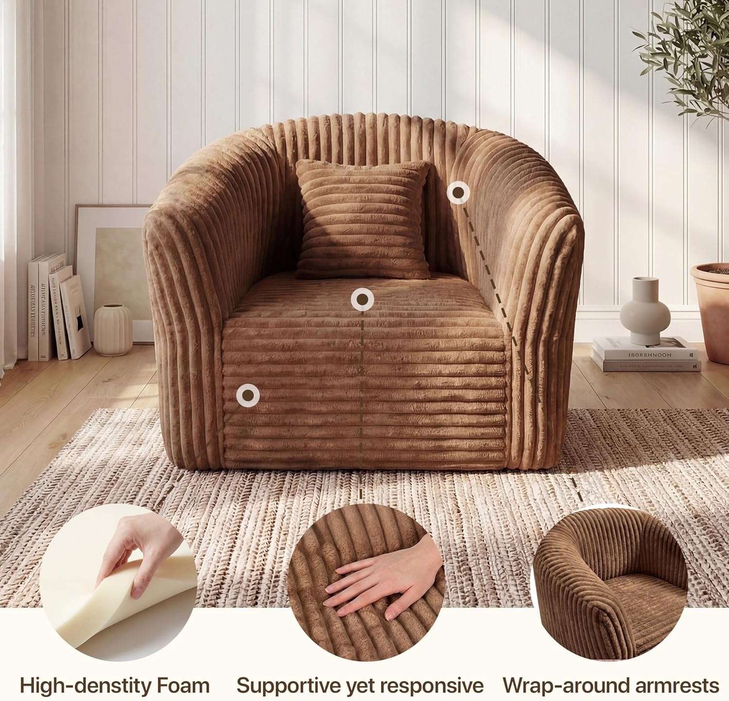 image:imageClaiks 55 Boneless Couch Curved Sofa Bean Bag Sofa Couch in a Box Upholstered Small Mini Sofa with Deep Seating for Living Room Bedroom Office Apartment No Assembly Required BeigeBrown