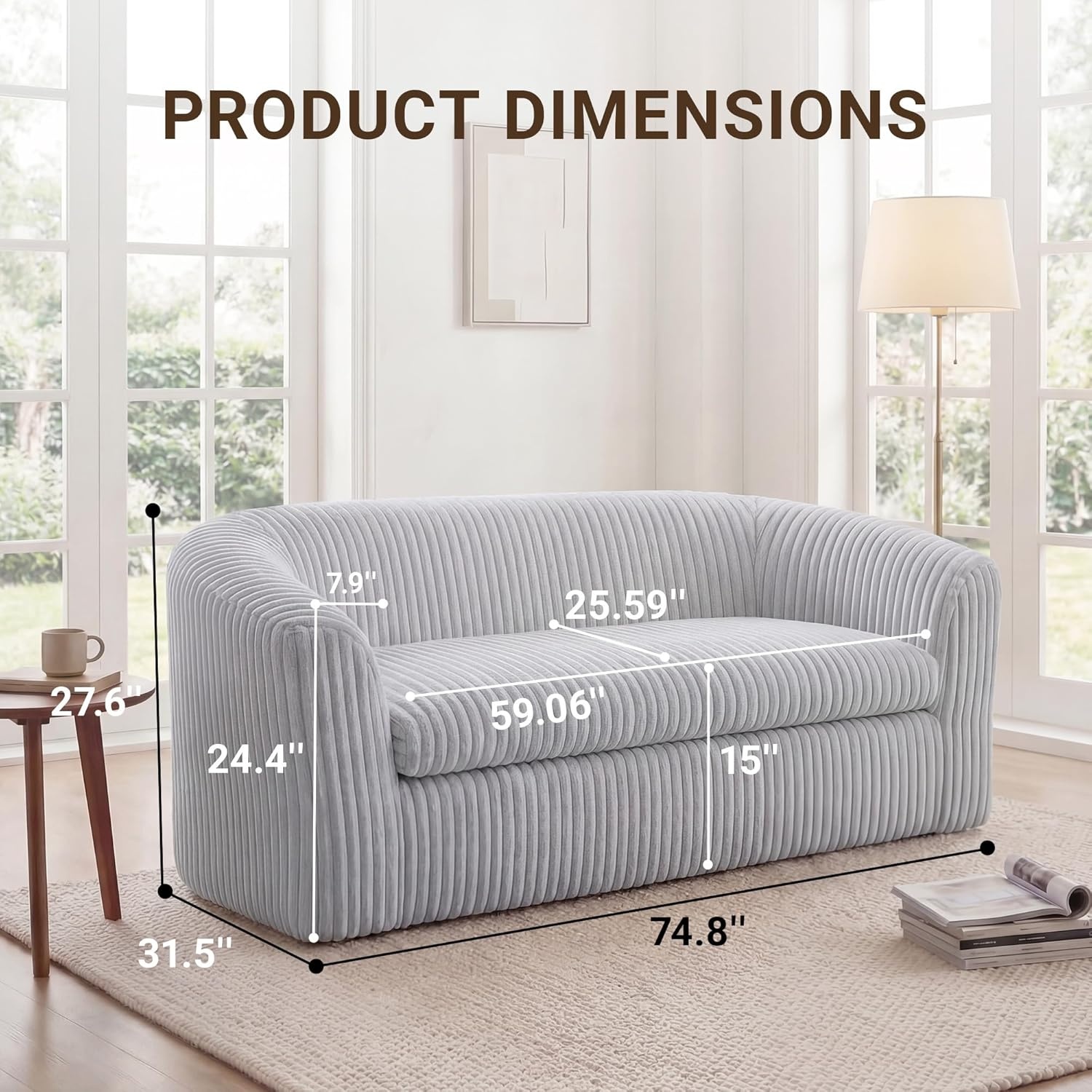 image:imageClaiks 55 Boneless Couch Curved Sofa Bean Bag Sofa Couch in a Box Upholstered Small Mini Sofa with Deep Seating for Living Room Bedroom Office Apartment No Assembly Required BeigeLight Gray