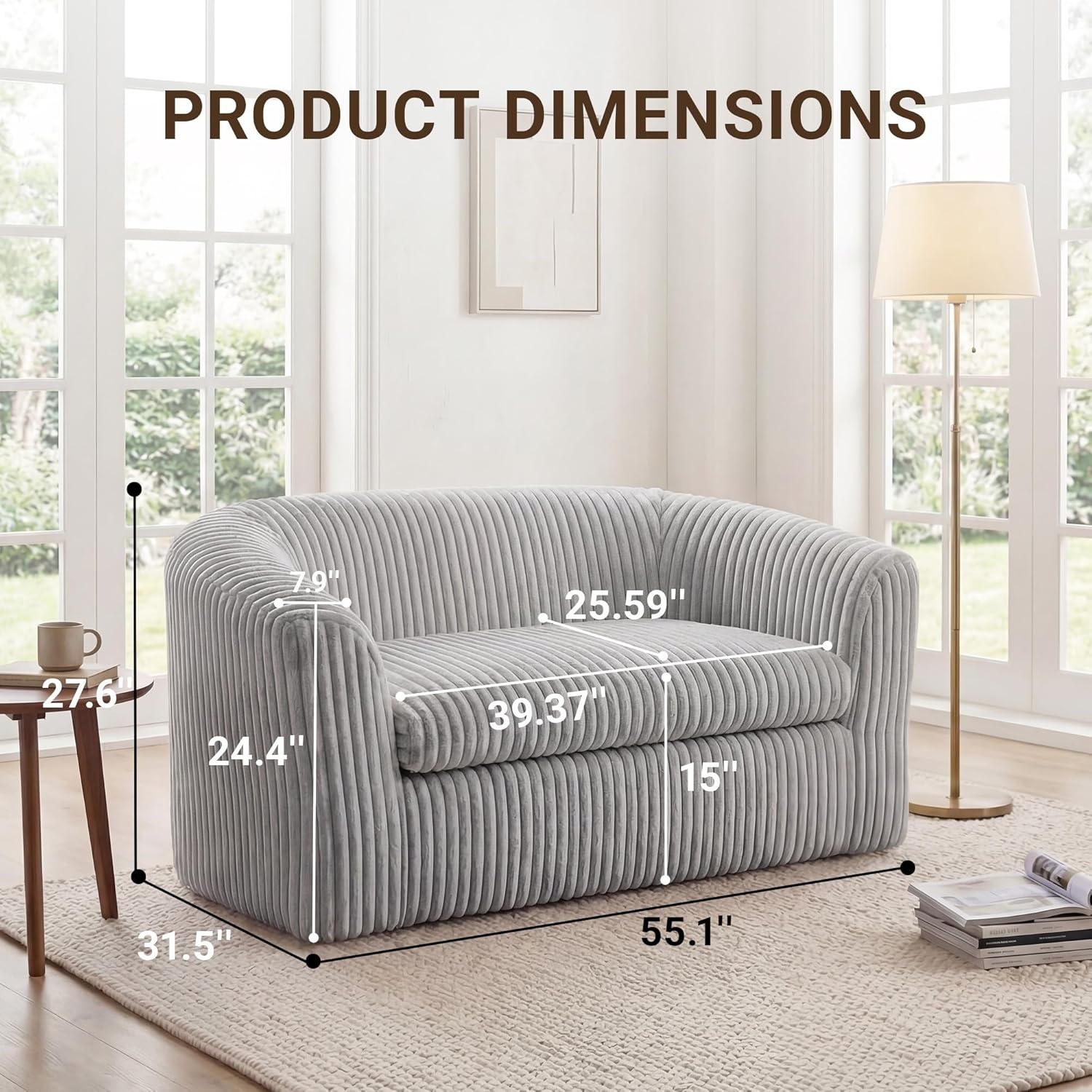 image:imageClaiks 55 Boneless Couch Curved Sofa Bean Bag Sofa Couch in a Box Upholstered Small Mini Sofa with Deep Seating for Living Room Bedroom Office Apartment No Assembly Required BeigeLight Gray