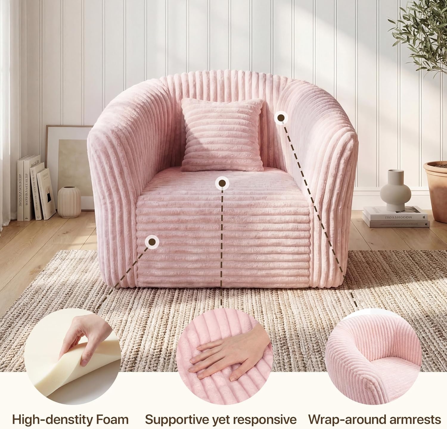 image:imageClaiks 55 Boneless Couch Curved Sofa Bean Bag Sofa Couch in a Box Upholstered Small Mini Sofa with Deep Seating for Living Room Bedroom Office Apartment No Assembly Required BeigePink