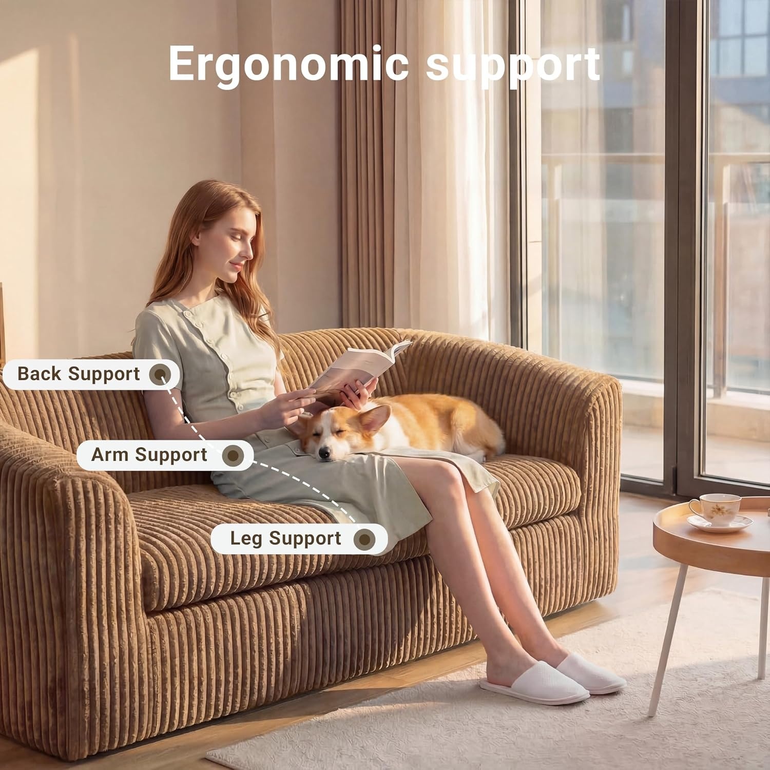 image:imageClaiks 55 Boneless Couch Curved Sofa Bean Bag Sofa Couch in a Box Upholstered Small Mini Sofa with Deep Seating for Living Room Bedroom Office Apartment No Assembly Required BeigeBrown