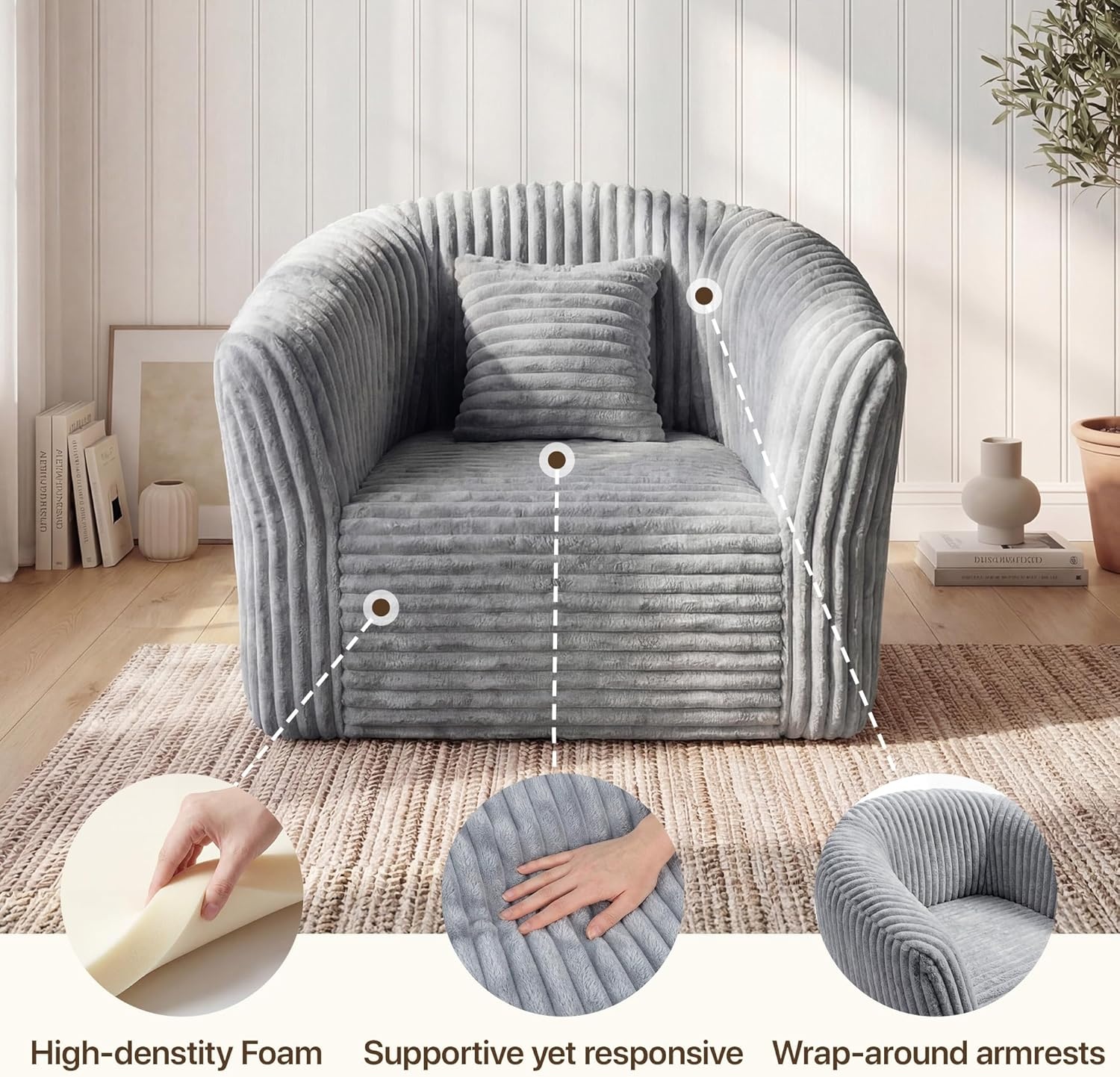 image:imageClaiks 55 Boneless Couch Curved Sofa Bean Bag Sofa Couch in a Box Upholstered Small Mini Sofa with Deep Seating for Living Room Bedroom Office Apartment No Assembly Required BeigeLight Gray