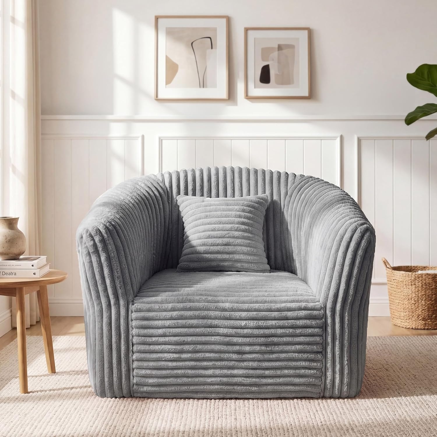 image:imageClaiks 55 Boneless Couch Curved Sofa Bean Bag Sofa Couch in a Box Upholstered Small Mini Sofa with Deep Seating for Living Room Bedroom Office Apartment No Assembly Required BeigeLight Gray