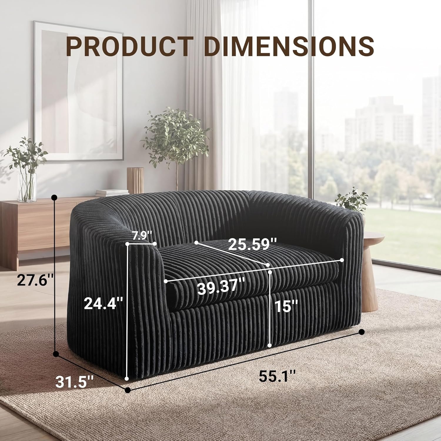 image:imageClaiks 55 Boneless Couch Curved Sofa Bean Bag Sofa Couch in a Box Upholstered Small Mini Sofa with Deep Seating for Living Room Bedroom Office Apartment No Assembly Required BeigeBlack