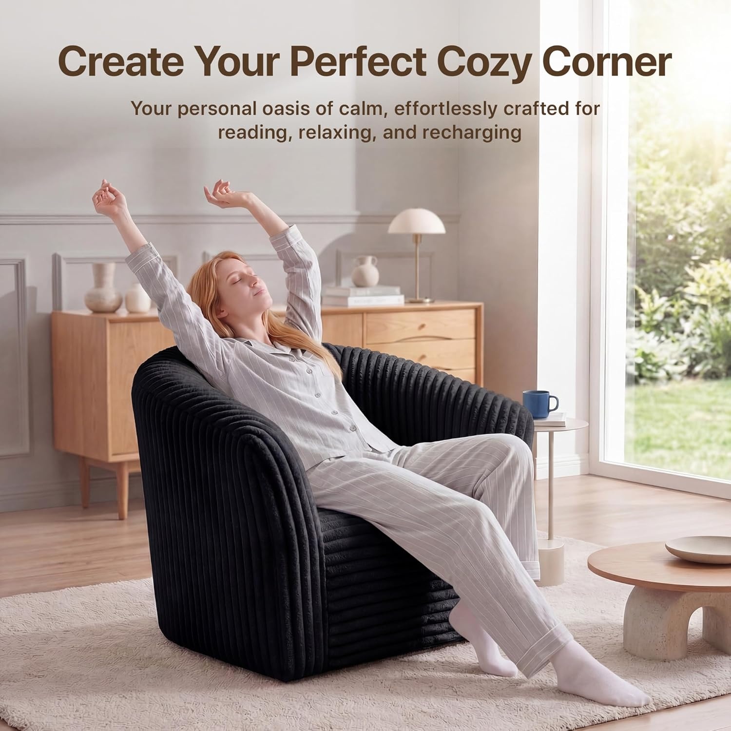 image:imageClaiks 55 Boneless Couch Curved Sofa Bean Bag Sofa Couch in a Box Upholstered Small Mini Sofa with Deep Seating for Living Room Bedroom Office Apartment No Assembly Required BeigeBlack