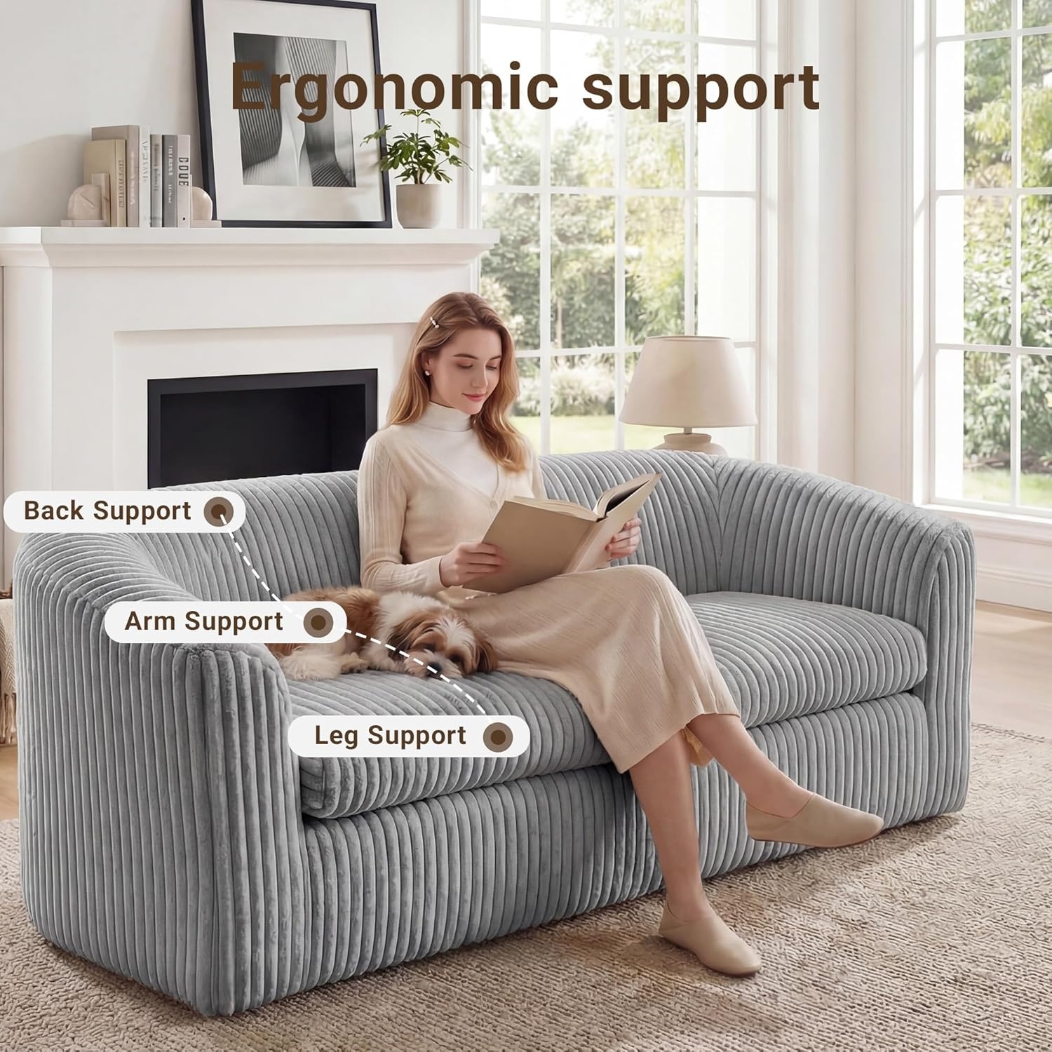 image:imageClaiks 55 Boneless Couch Curved Sofa Bean Bag Sofa Couch in a Box Upholstered Small Mini Sofa with Deep Seating for Living Room Bedroom Office Apartment No Assembly Required BeigeLight Gray