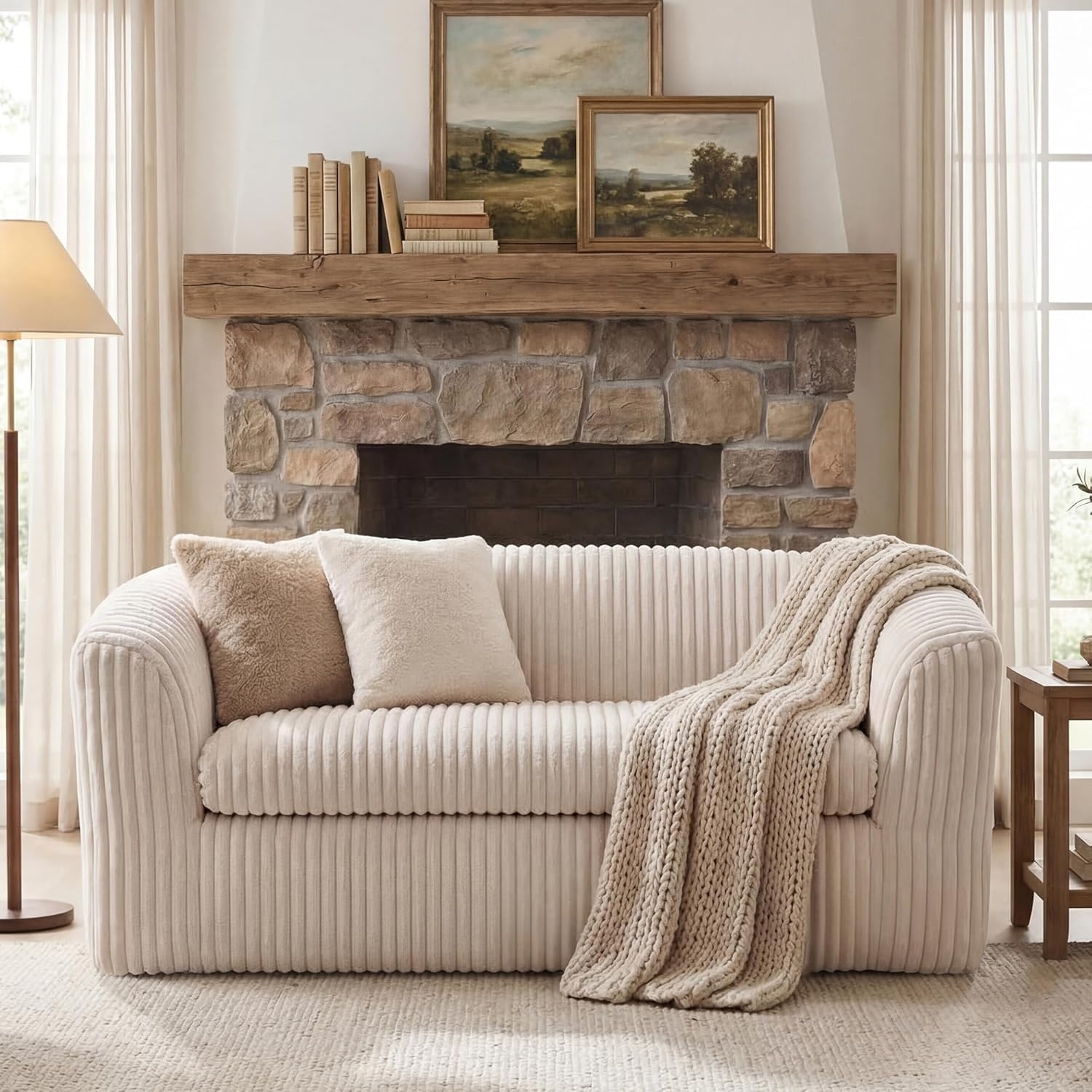 image:imageClaiks 55 Boneless Couch Curved Sofa Bean Bag Sofa Couch in a Box Upholstered Small Mini Sofa with Deep Seating for Living Room Bedroom Office Apartment No Assembly Required BeigeBeige