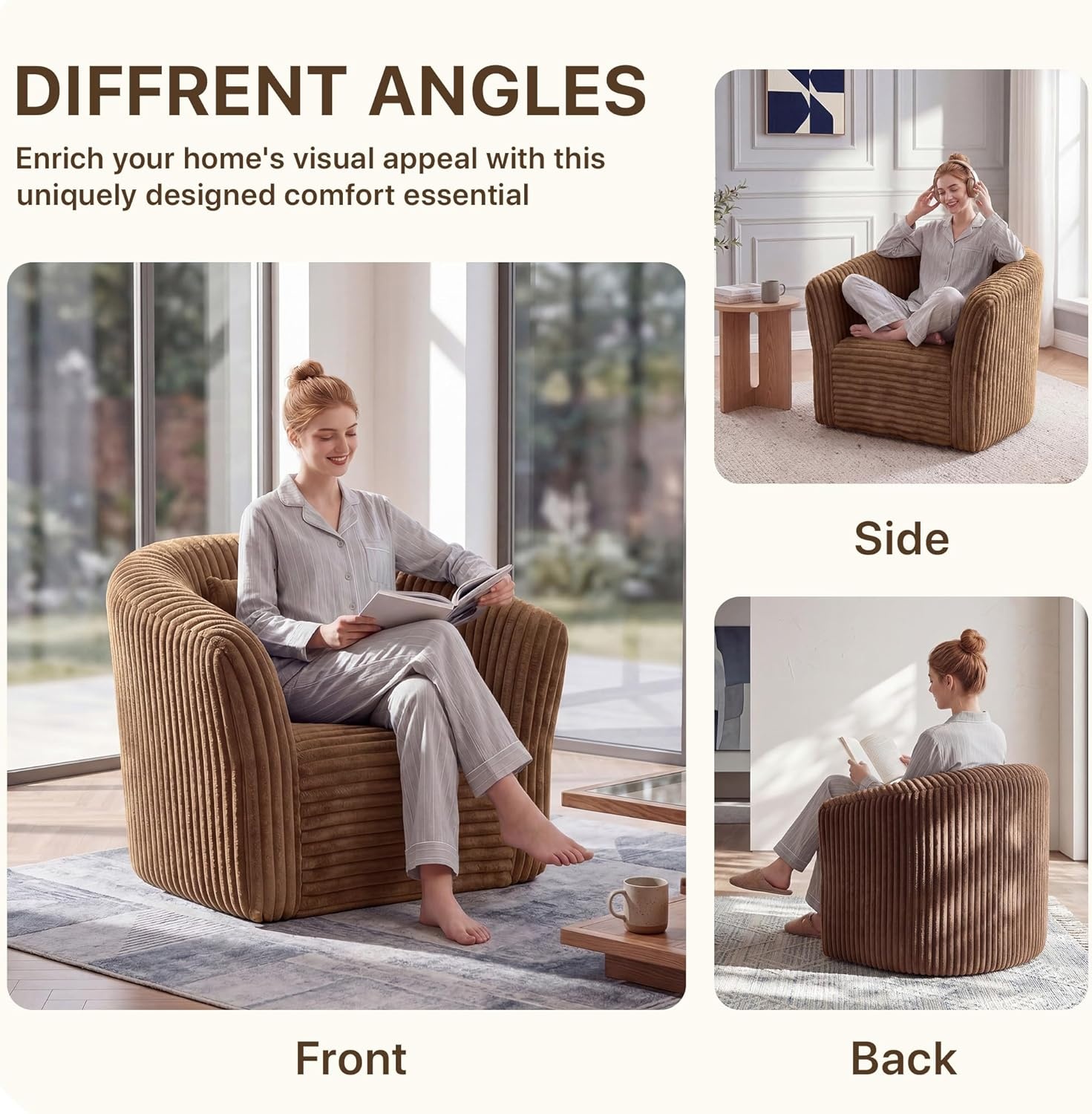 image:imageClaiks 55 Boneless Couch Curved Sofa Bean Bag Sofa Couch in a Box Upholstered Small Mini Sofa with Deep Seating for Living Room Bedroom Office Apartment No Assembly Required BeigeBrown