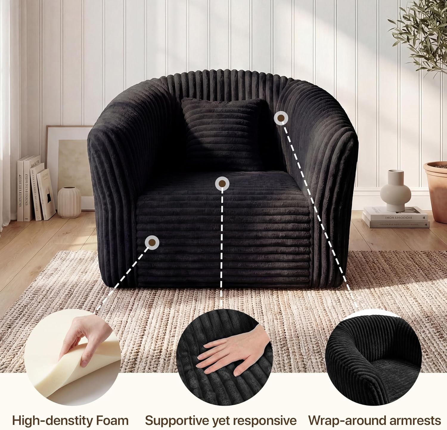 image:imageClaiks 55 Boneless Couch Curved Sofa Bean Bag Sofa Couch in a Box Upholstered Small Mini Sofa with Deep Seating for Living Room Bedroom Office Apartment No Assembly Required BeigeBlack