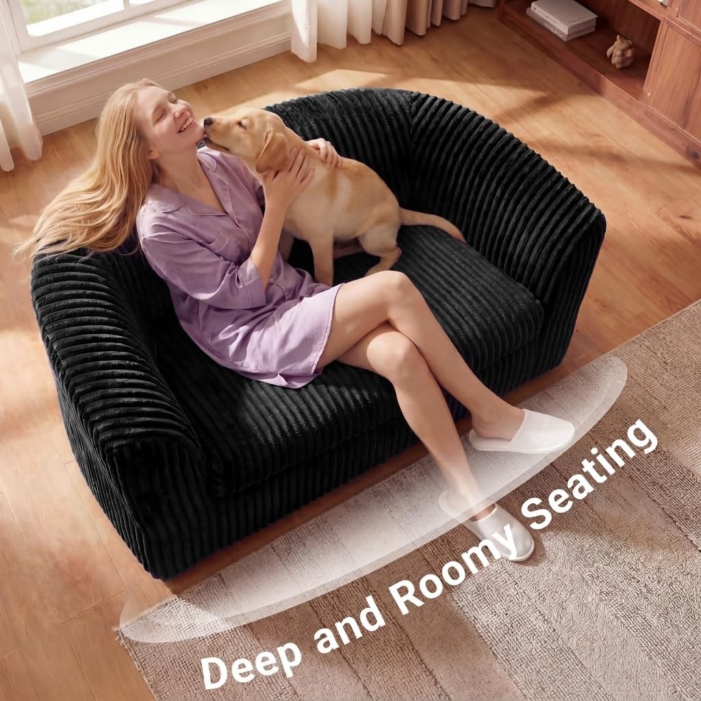 image:imageClaiks 55 Boneless Couch Curved Sofa Bean Bag Sofa Couch in a Box Upholstered Small Mini Sofa with Deep Seating for Living Room Bedroom Office Apartment No Assembly Required BeigeBlack
