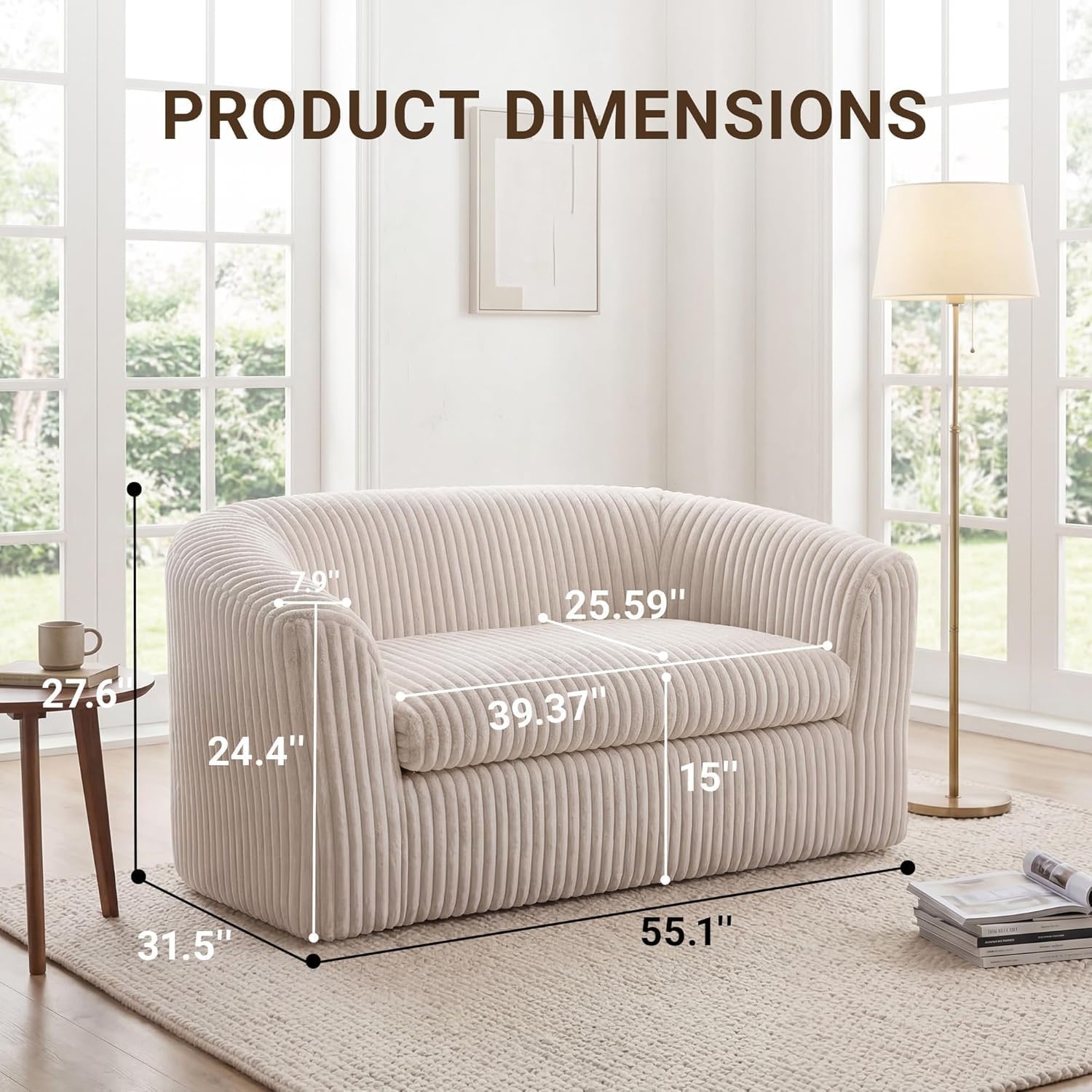 image:imageClaiks 55 Boneless Couch Curved Sofa Bean Bag Sofa Couch in a Box Upholstered Small Mini Sofa with Deep Seating for Living Room Bedroom Office Apartment No Assembly Required BeigeBeige