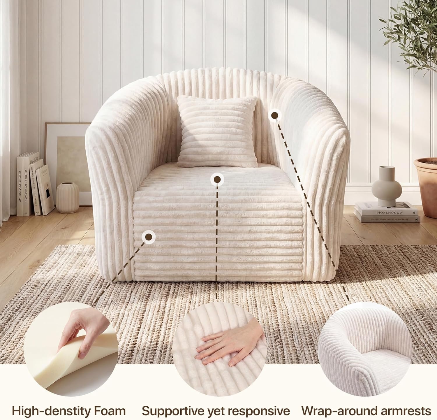image:imageClaiks 55 Boneless Couch Curved Sofa Bean Bag Sofa Couch in a Box Upholstered Small Mini Sofa with Deep Seating for Living Room Bedroom Office Apartment No Assembly Required BeigeBeige