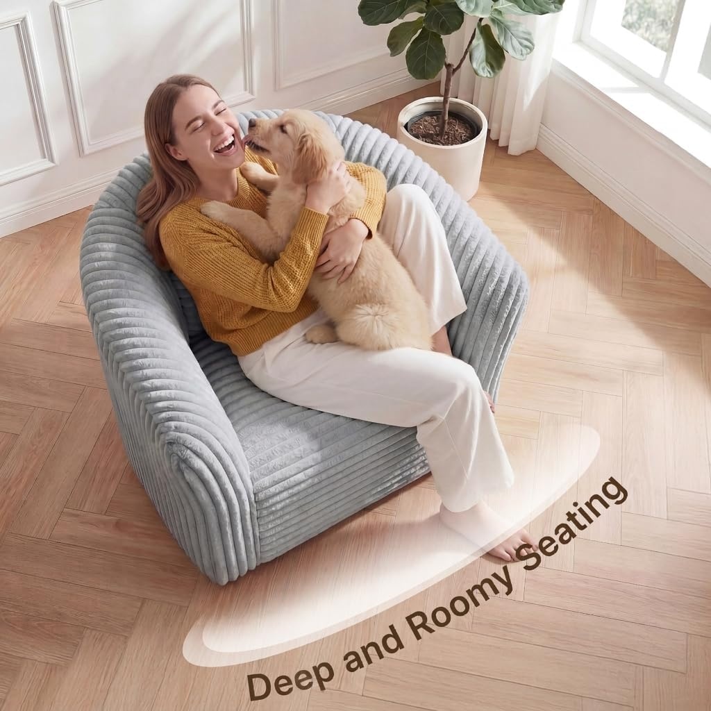 image:imageClaiks 55 Boneless Couch Curved Sofa Bean Bag Sofa Couch in a Box Upholstered Small Mini Sofa with Deep Seating for Living Room Bedroom Office Apartment No Assembly Required BeigeLight Gray