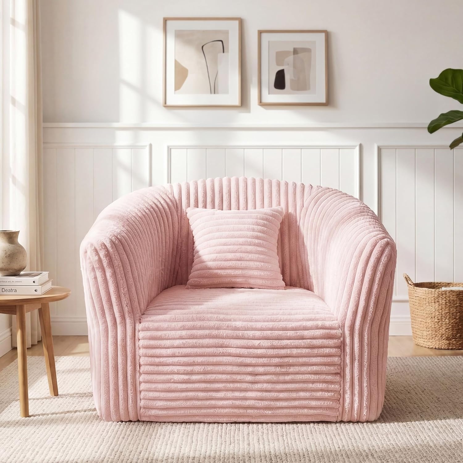 image:imageClaiks 55 Boneless Couch Curved Sofa Bean Bag Sofa Couch in a Box Upholstered Small Mini Sofa with Deep Seating for Living Room Bedroom Office Apartment No Assembly Required BeigePink