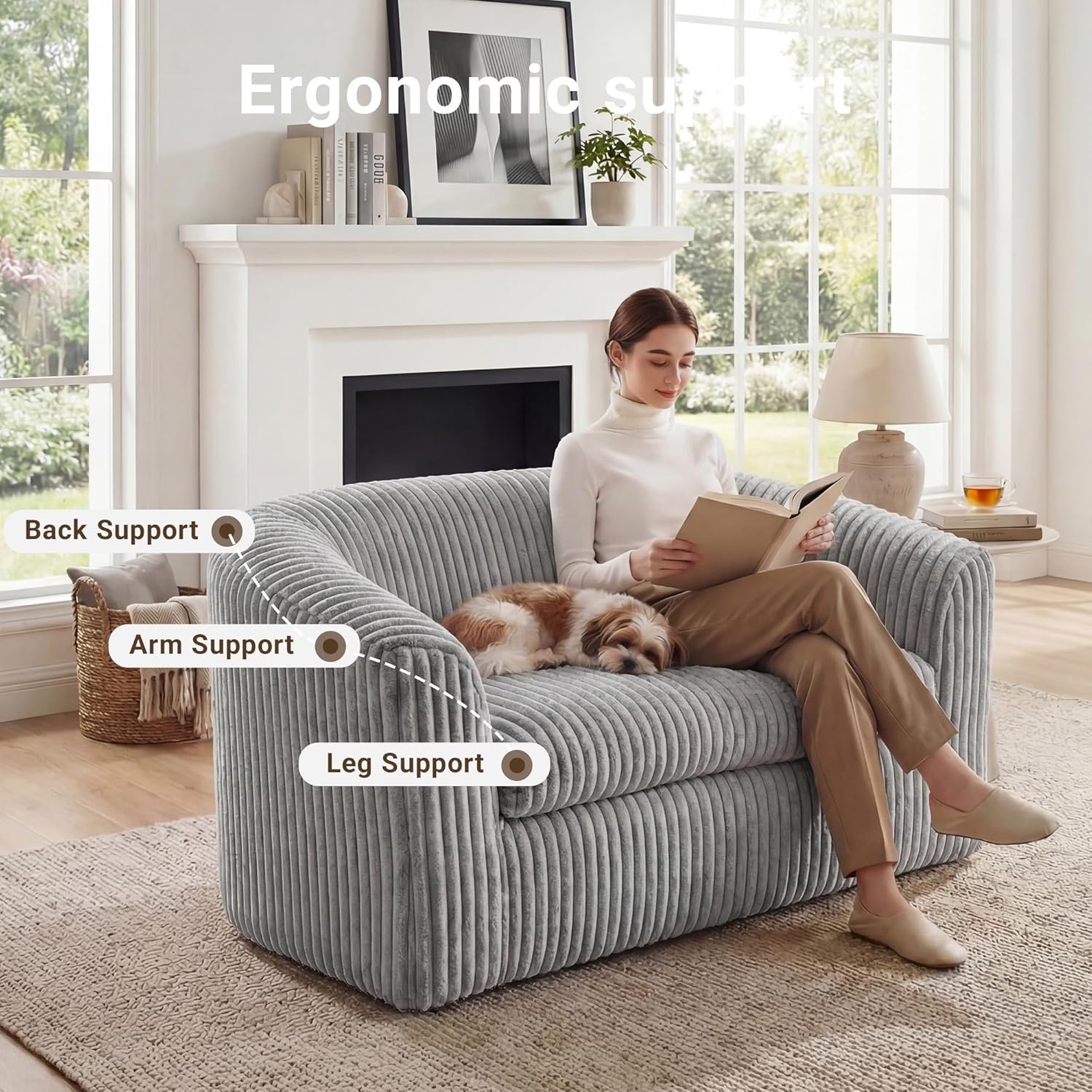 image:imageClaiks 55 Boneless Couch Curved Sofa Bean Bag Sofa Couch in a Box Upholstered Small Mini Sofa with Deep Seating for Living Room Bedroom Office Apartment No Assembly Required BeigeLight Gray