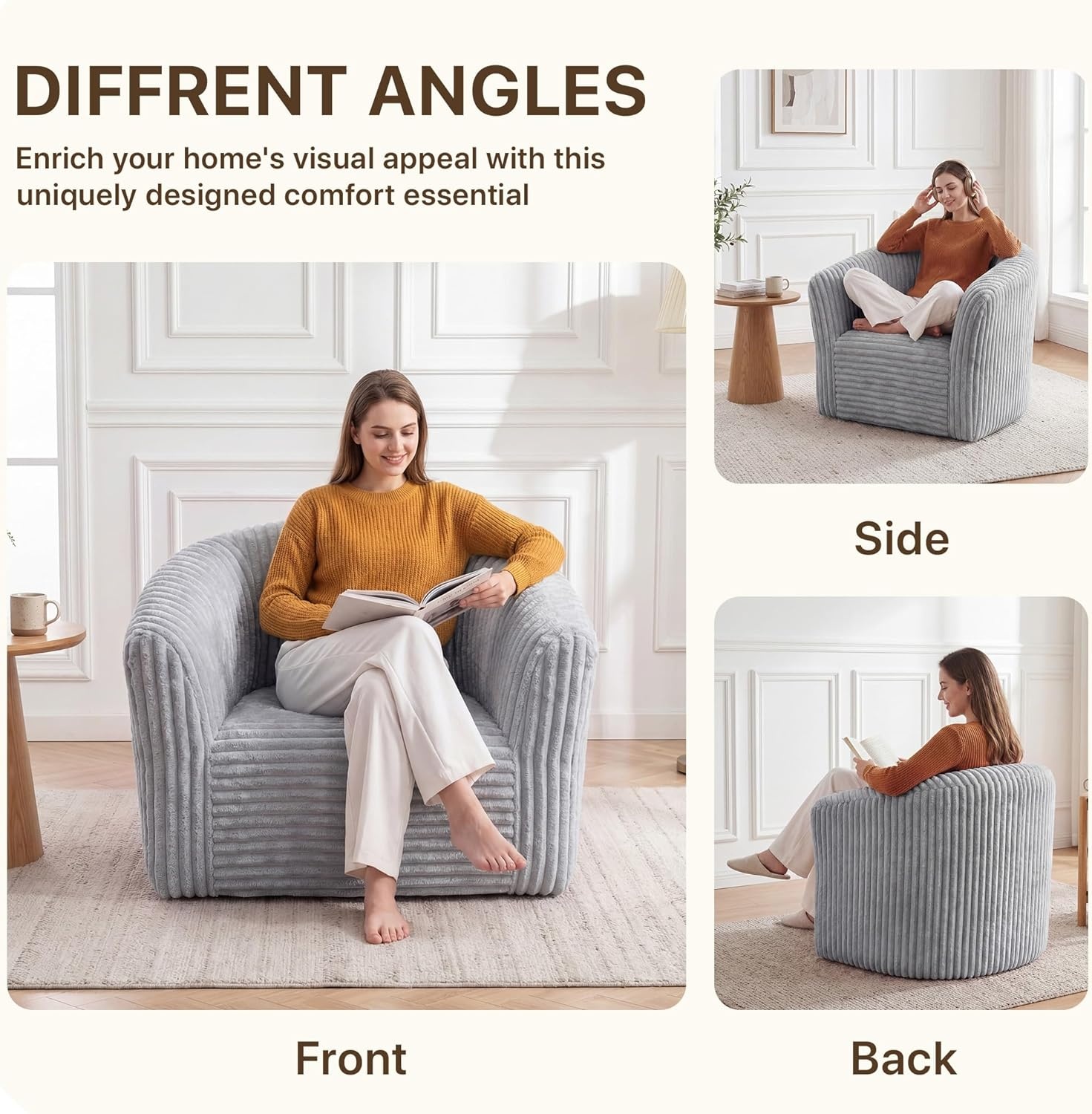 image:imageClaiks 55 Boneless Couch Curved Sofa Bean Bag Sofa Couch in a Box Upholstered Small Mini Sofa with Deep Seating for Living Room Bedroom Office Apartment No Assembly Required BeigeLight Gray