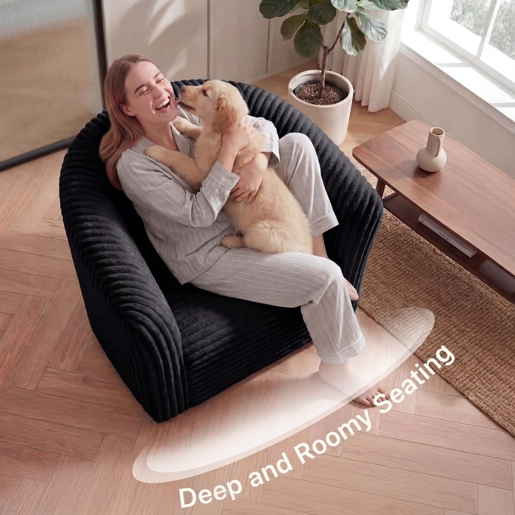 image:imageClaiks 55 Boneless Couch Curved Sofa Bean Bag Sofa Couch in a Box Upholstered Small Mini Sofa with Deep Seating for Living Room Bedroom Office Apartment No Assembly Required BeigeBlack