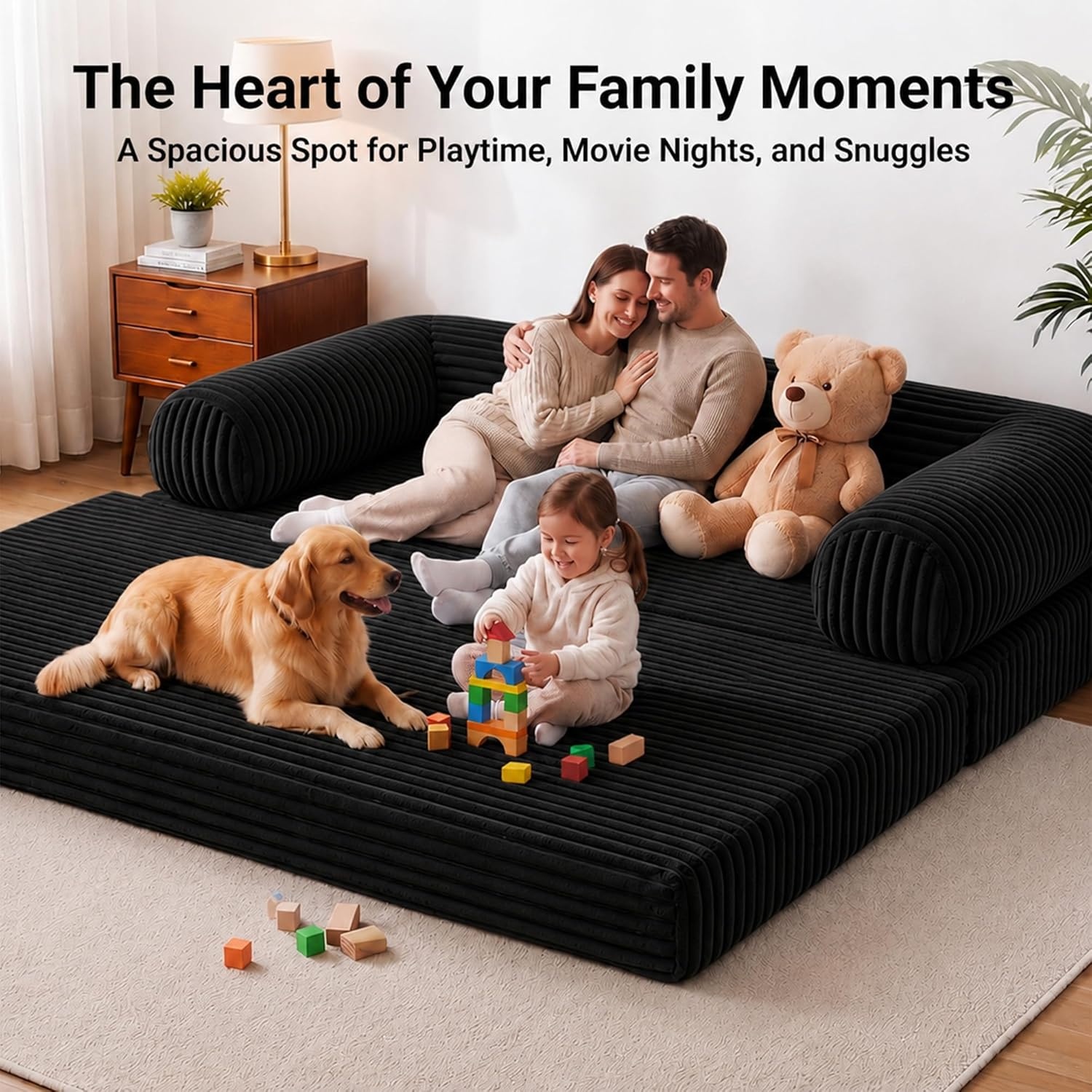 image:imageClaiks 75 Convertible Sofa Bed Corduroy Futon Couch Pull Out Bed No Assembly Boneless Couches for Living Room Bedroom Apartment GreenBlack