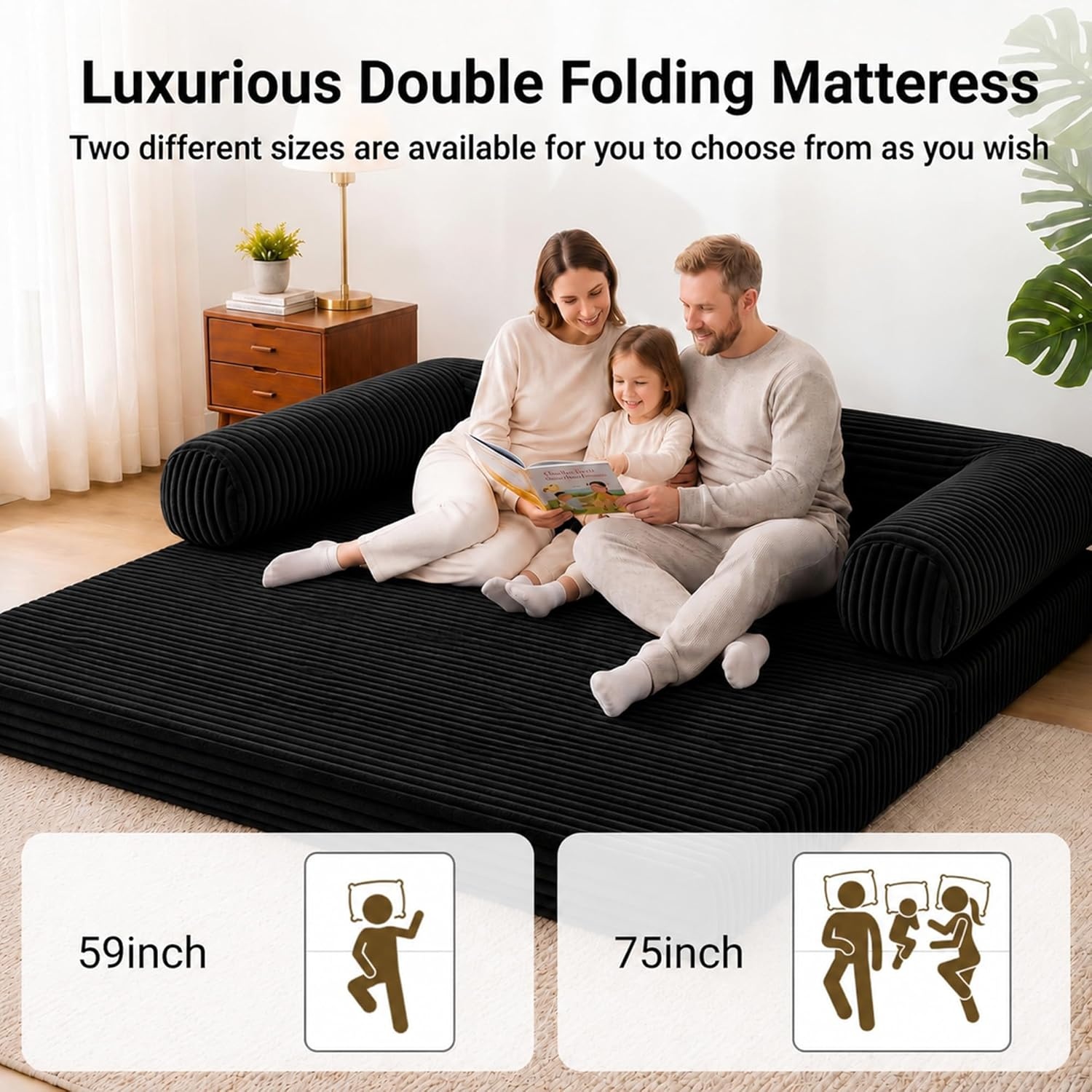 image:imageClaiks 75 Convertible Sofa Bed Corduroy Futon Couch Pull Out Bed No Assembly Boneless Couches for Living Room Bedroom Apartment GreenBlack