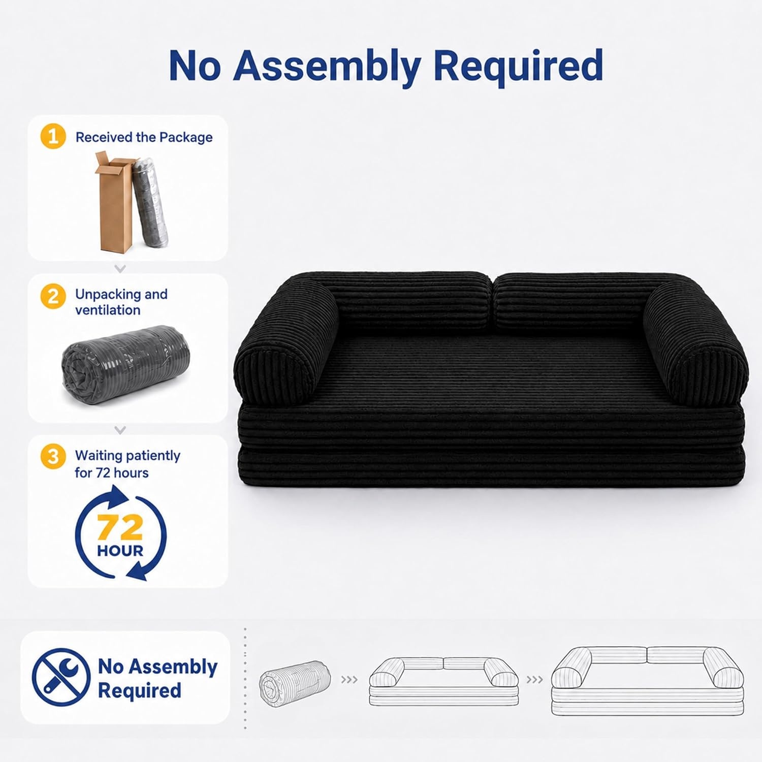 image:imageClaiks 75 Convertible Sofa Bed Corduroy Futon Couch Pull Out Bed No Assembly Boneless Couches for Living Room Bedroom Apartment GreenBlack