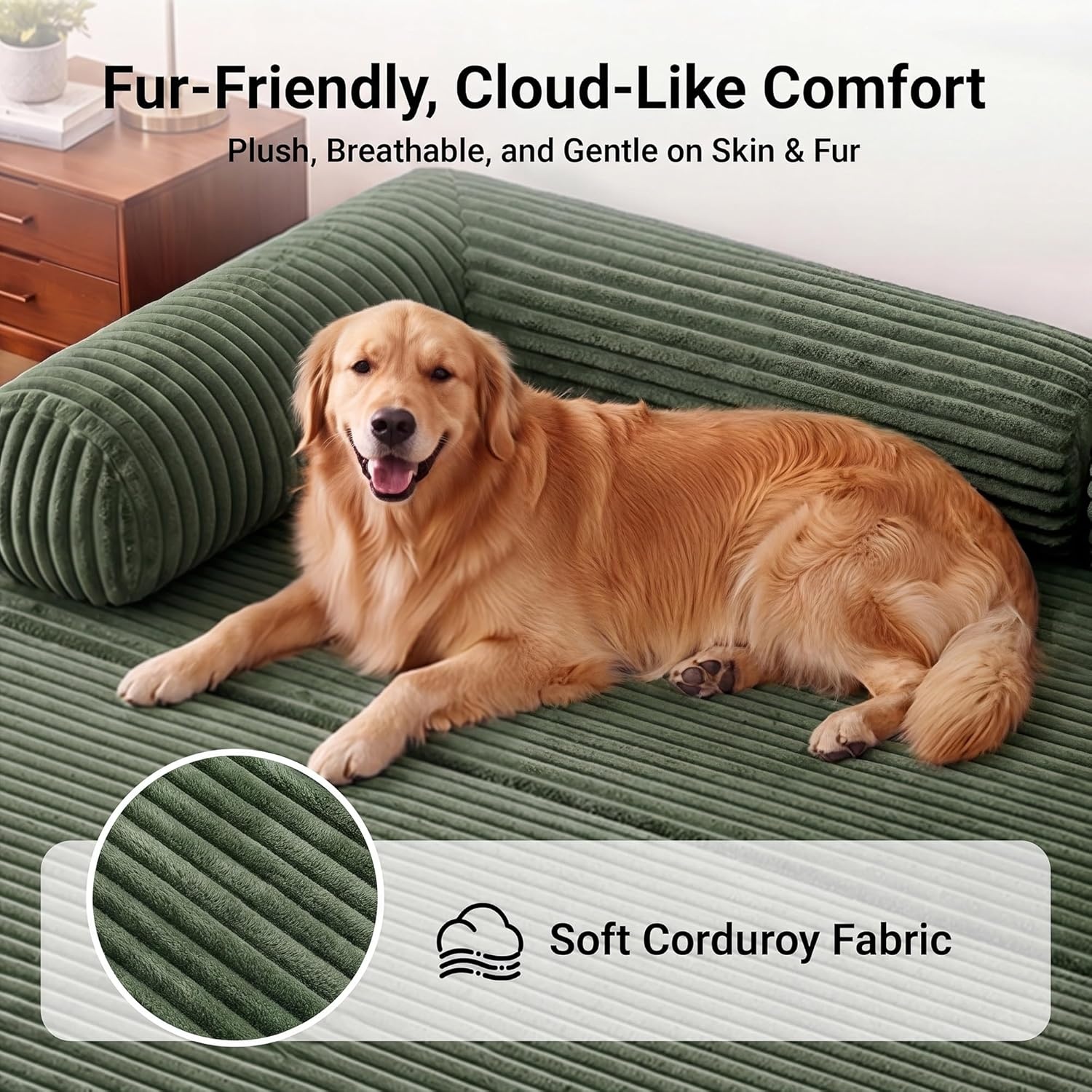 image:imageClaiks 75 Convertible Sofa Bed Corduroy Futon Couch Pull Out Bed No Assembly Boneless Couches for Living Room Bedroom Apartment GreenGrenn