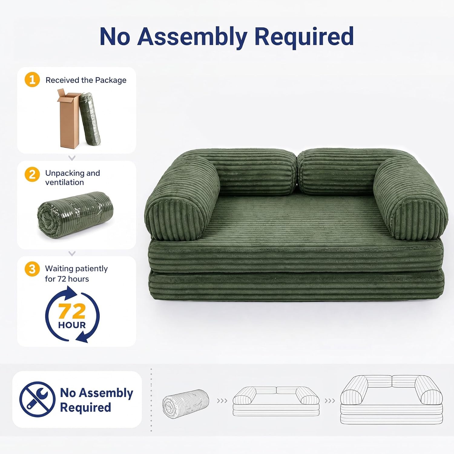 image:imageClaiks 75 Convertible Sofa Bed Corduroy Futon Couch Pull Out Bed No Assembly Boneless Couches for Living Room Bedroom Apartment GreenGrenn