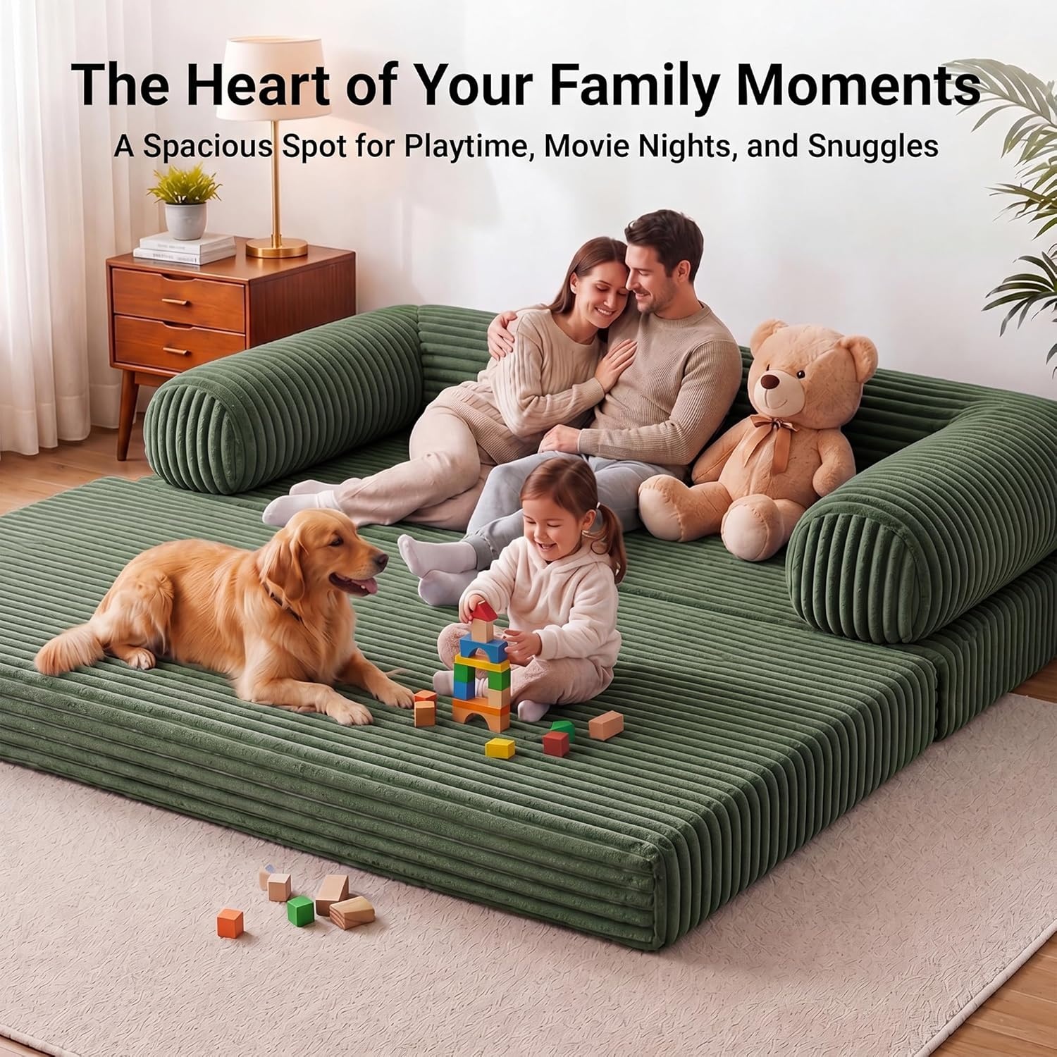 image:imageClaiks 75 Convertible Sofa Bed Corduroy Futon Couch Pull Out Bed No Assembly Boneless Couches for Living Room Bedroom Apartment GreenGrenn