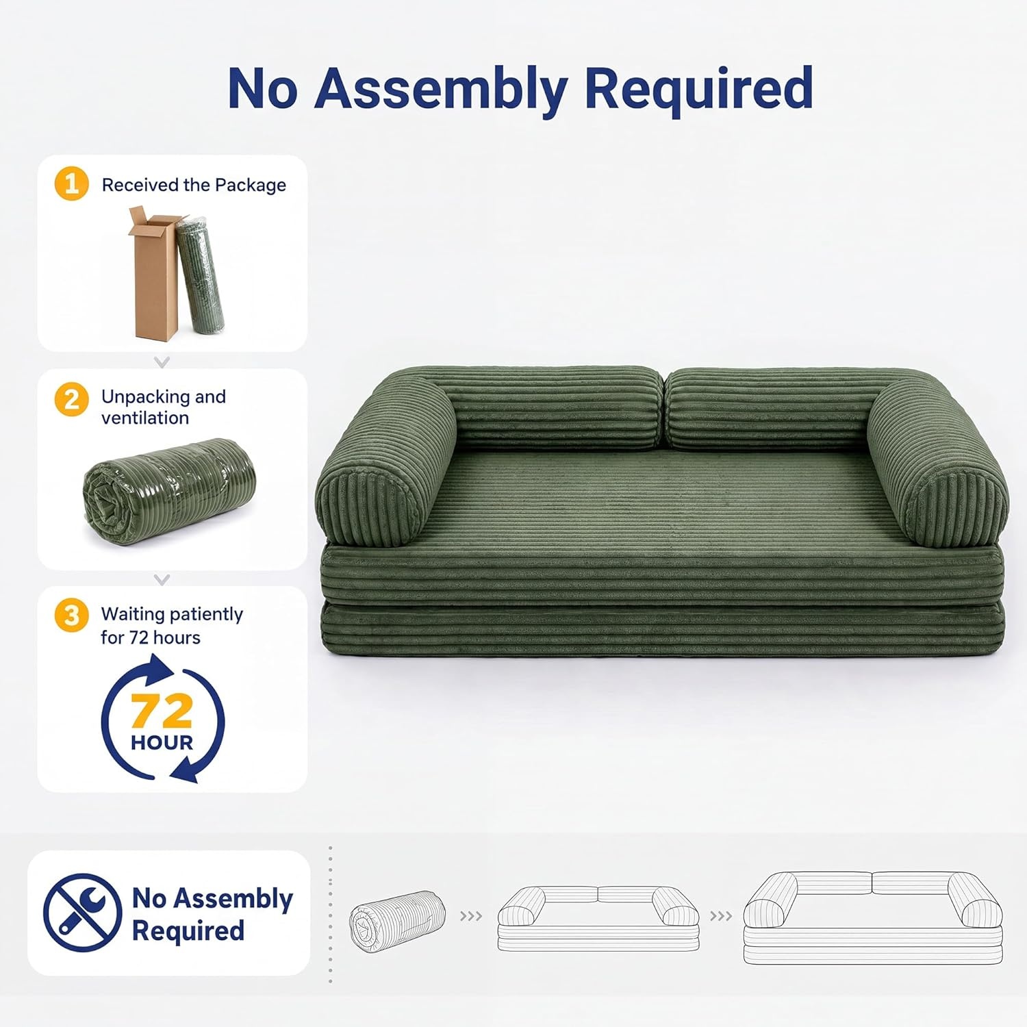 image:imageClaiks 75 Convertible Sofa Bed Corduroy Futon Couch Pull Out Bed No Assembly Boneless Couches for Living Room Bedroom Apartment GreenGrenn