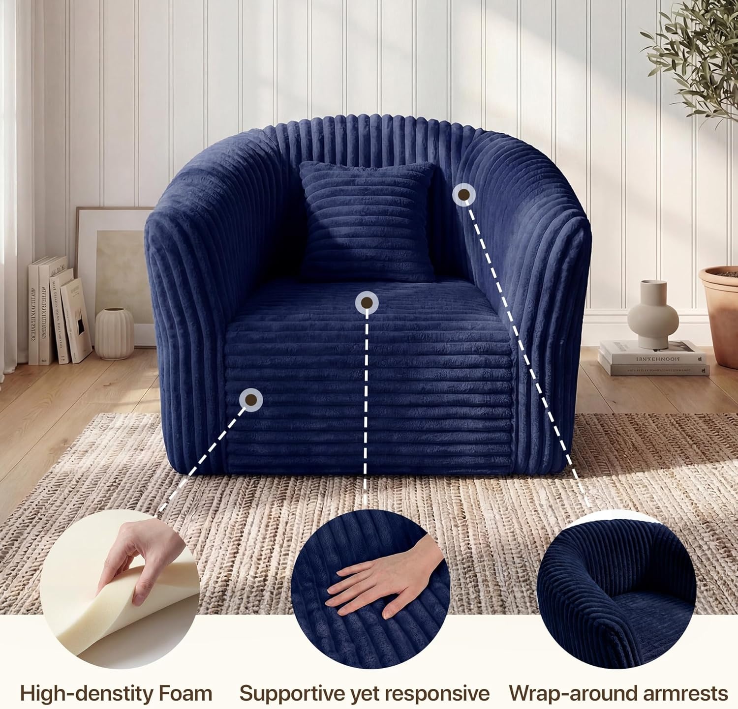 image:imageClaiks Boneless Chair Comfy Cloud Couch Corduroy Single Sofa Oversized Accent Chair for Adults Couches for Living Room Bedroom Apartment Small Spaces PinkBlue