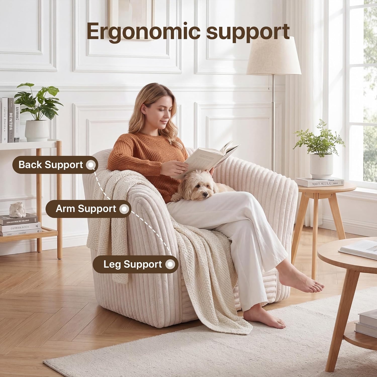 image:imageClaiks Boneless Chair Comfy Cloud Couch Corduroy Single Sofa Oversized Accent Chair for Adults Couches for Living Room Bedroom Apartment Small Spaces PinkBeige
