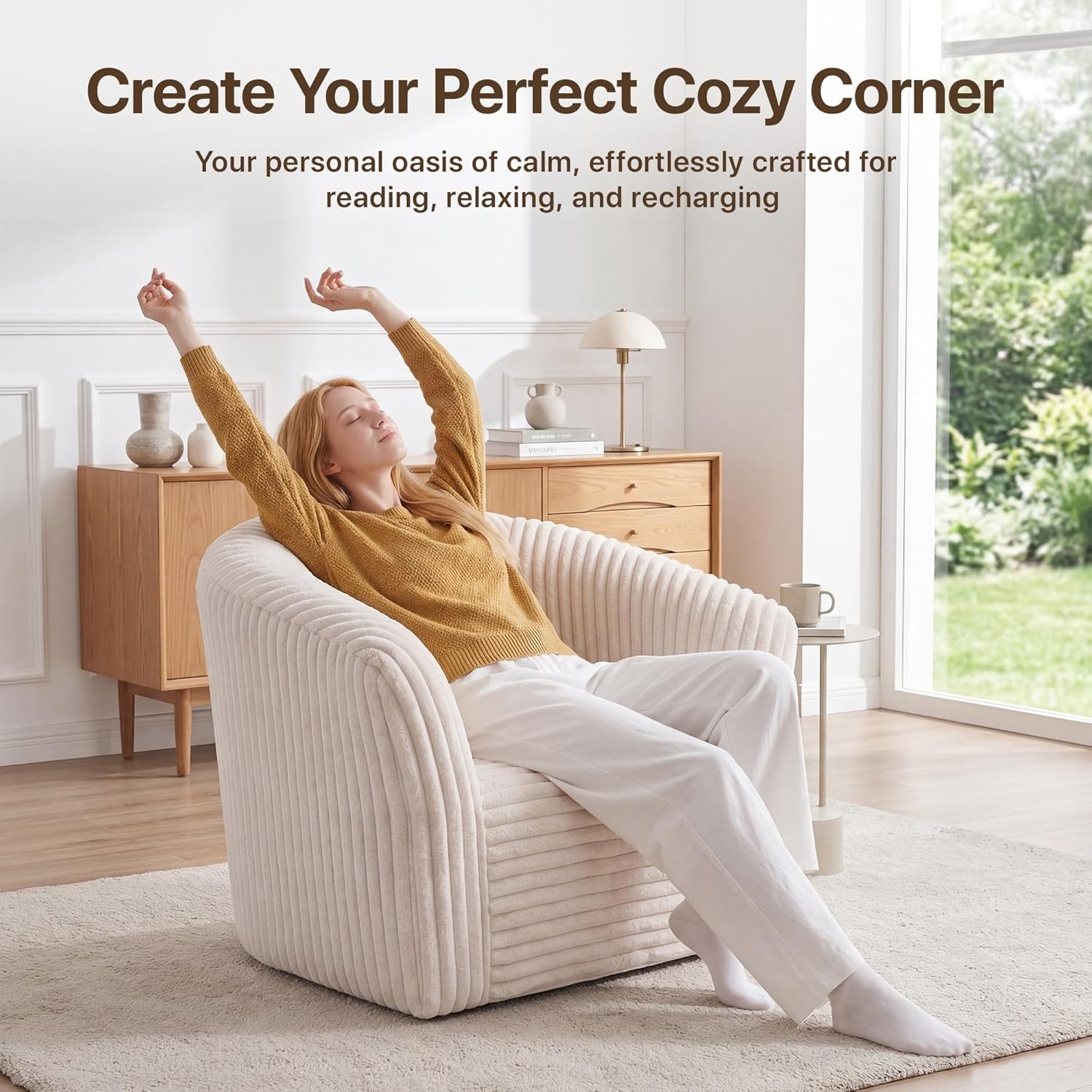 image:imageClaiks Boneless Chair Comfy Cloud Couch Corduroy Single Sofa Oversized Accent Chair for Adults Couches for Living Room Bedroom Apartment Small Spaces PinkBeige