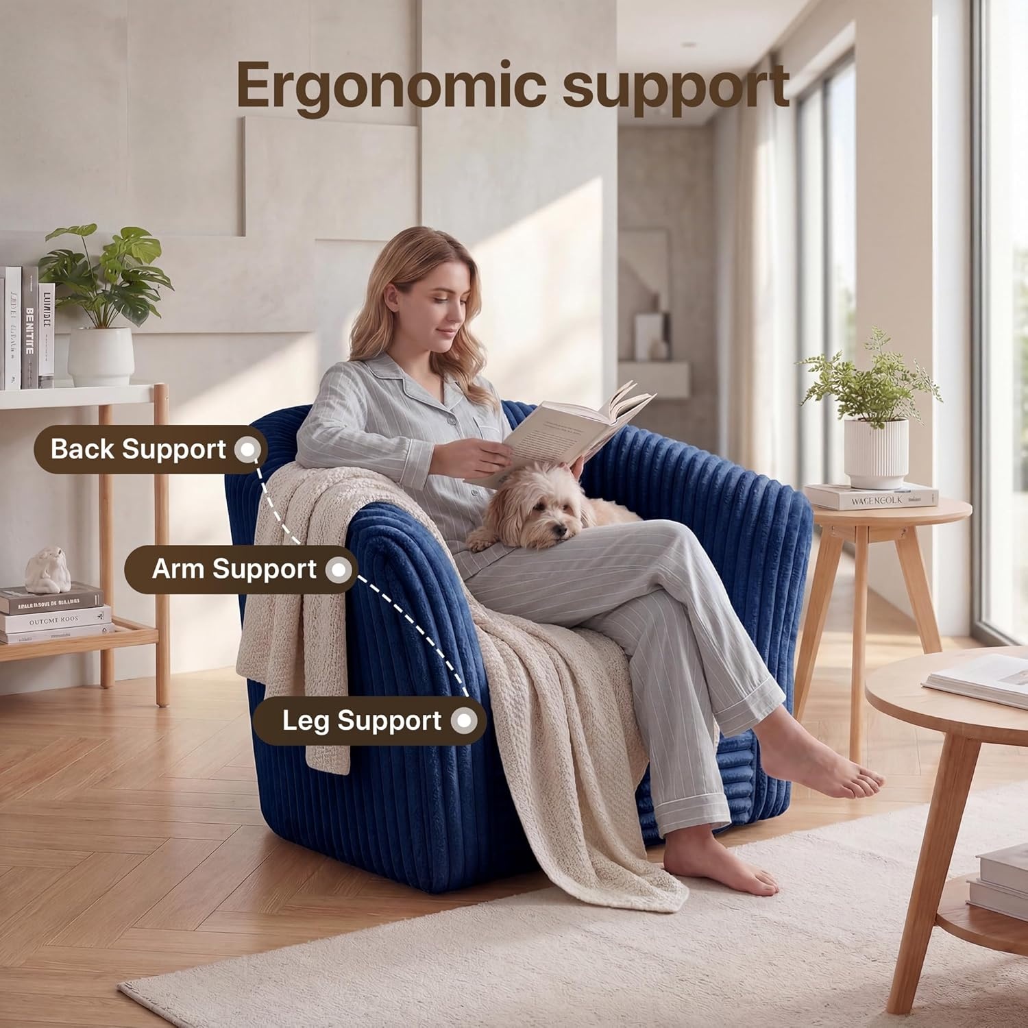 image:imageClaiks Boneless Chair Comfy Cloud Couch Corduroy Single Sofa Oversized Accent Chair for Adults Couches for Living Room Bedroom Apartment Small Spaces PinkBlue