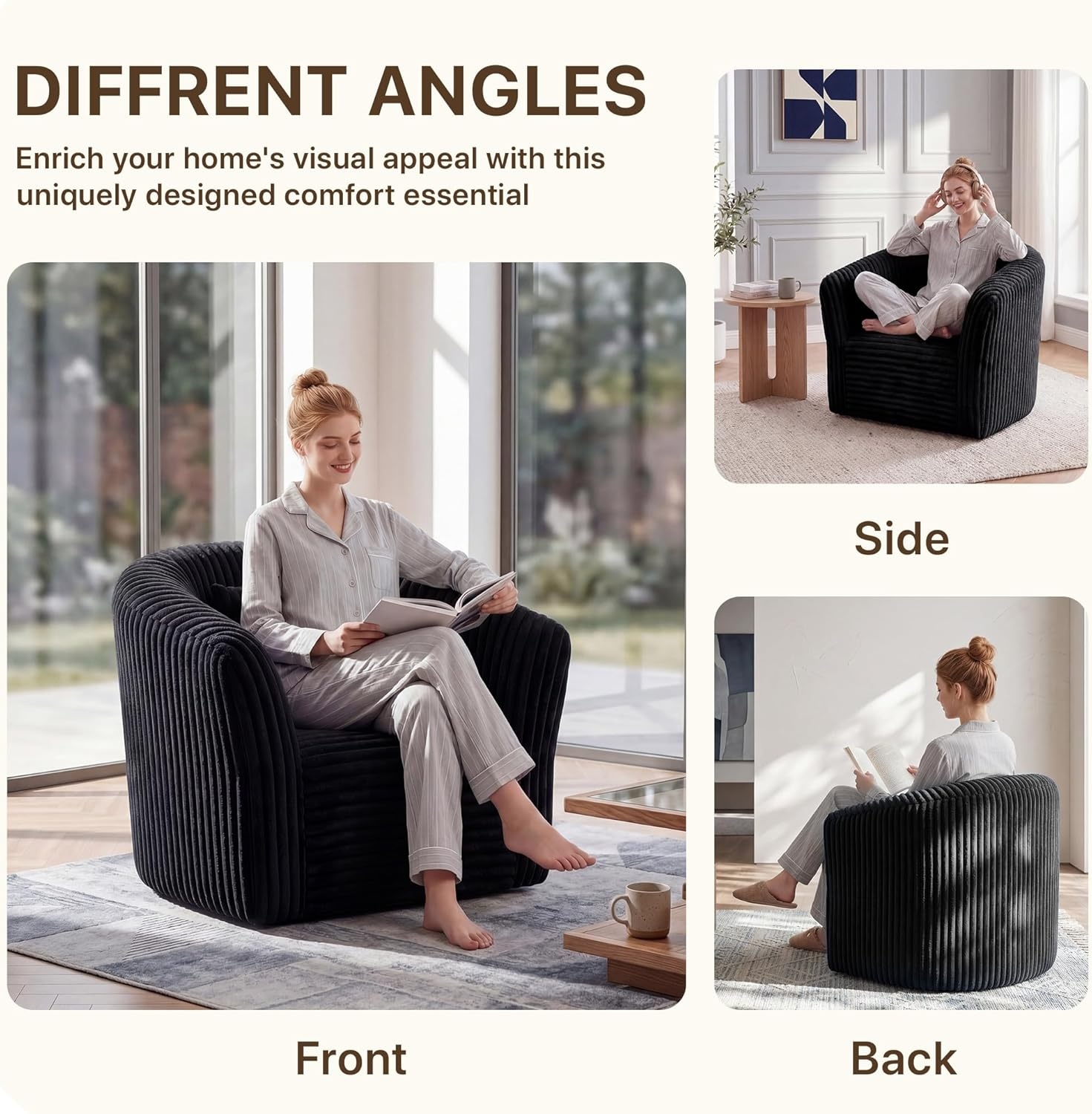 image:imageClaiks Boneless Chair Comfy Cloud Couch Corduroy Single Sofa Oversized Accent Chair for Adults Couches for Living Room Bedroom Apartment Small Spaces PinkBlack