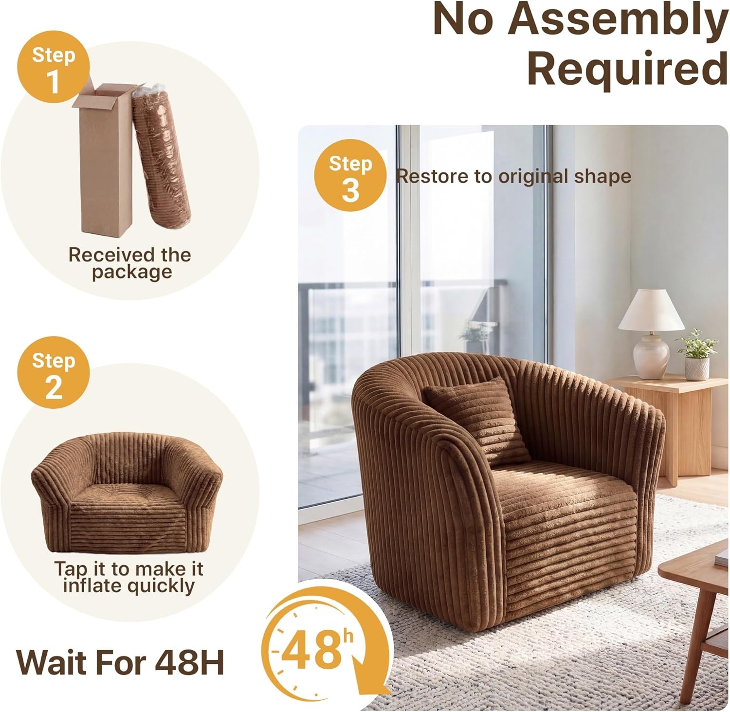 image:imageClaiks Boneless Chair Comfy Cloud Couch Corduroy Single Sofa Oversized Accent Chair for Adults Couches for Living Room Bedroom Apartment Small Spaces PinkBrown