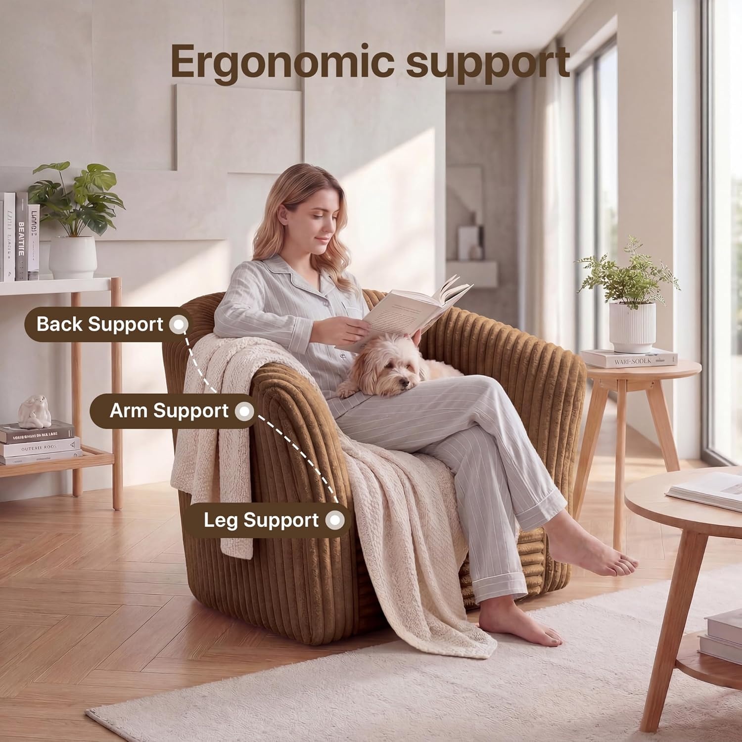image:imageClaiks Boneless Chair Comfy Cloud Couch Corduroy Single Sofa Oversized Accent Chair for Adults Couches for Living Room Bedroom Apartment Small Spaces PinkBrown