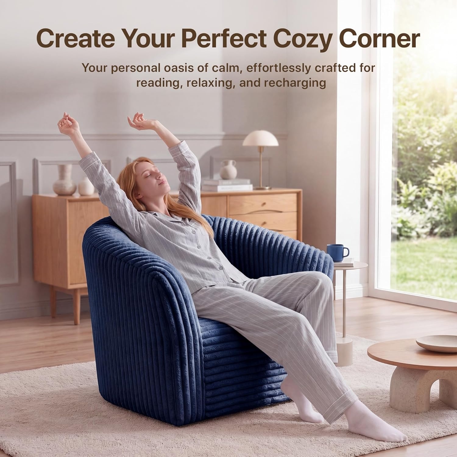 image:imageClaiks Boneless Chair Comfy Cloud Couch Corduroy Single Sofa Oversized Accent Chair for Adults Couches for Living Room Bedroom Apartment Small Spaces PinkBlue