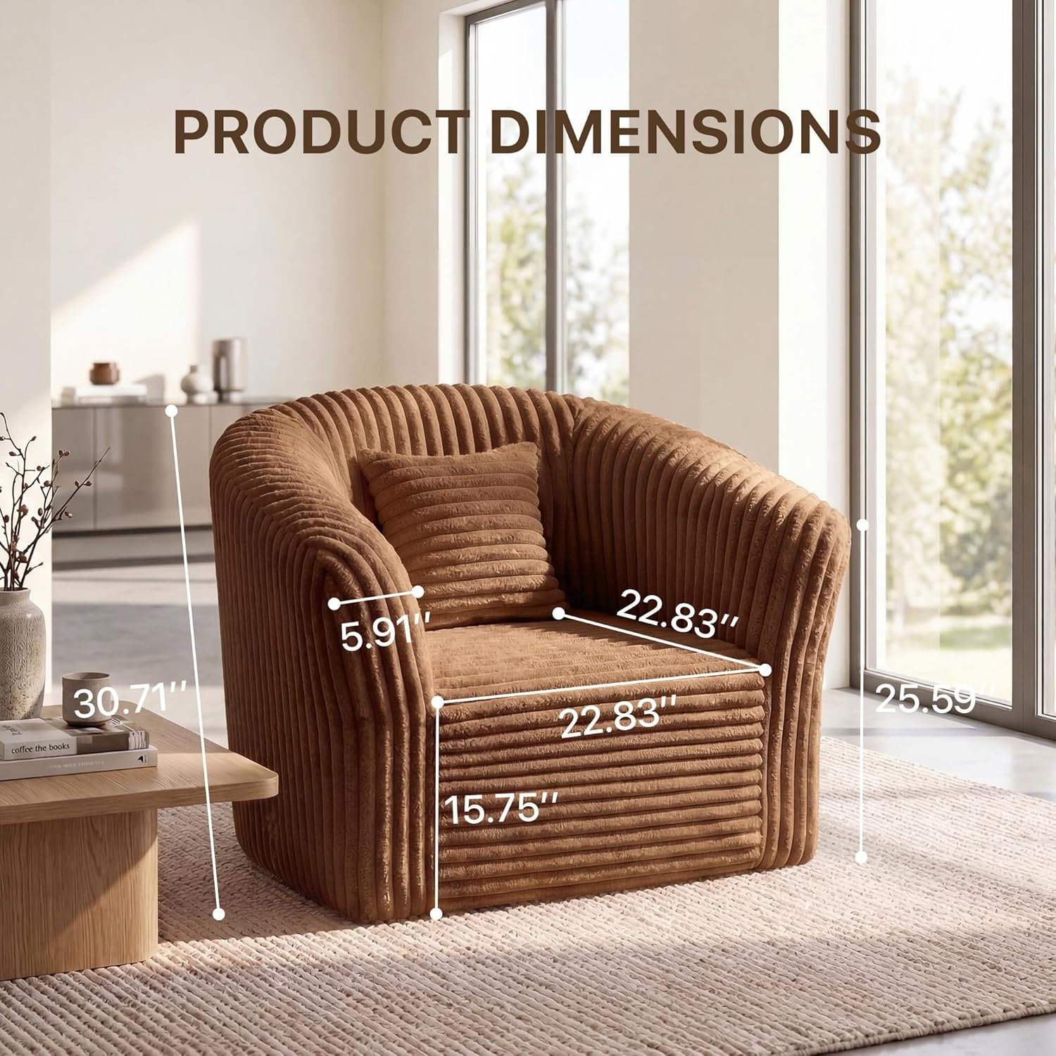 image:imageClaiks Boneless Chair Comfy Cloud Couch Corduroy Single Sofa Oversized Accent Chair for Adults Couches for Living Room Bedroom Apartment Small Spaces PinkBrown
