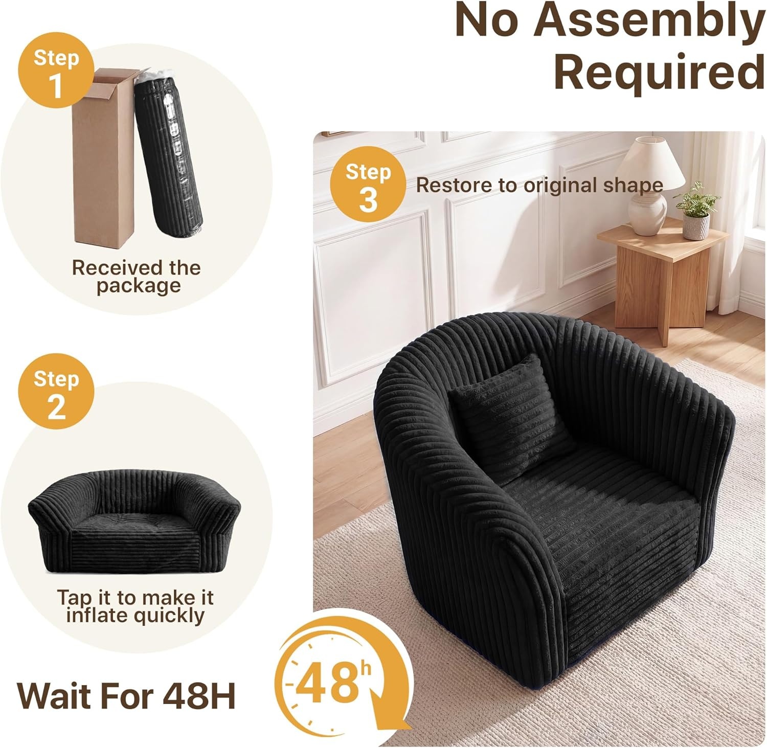 image:imageClaiks Boneless Chair Comfy Cloud Couch Corduroy Single Sofa Oversized Accent Chair for Adults Couches for Living Room Bedroom Apartment Small Spaces PinkBlack