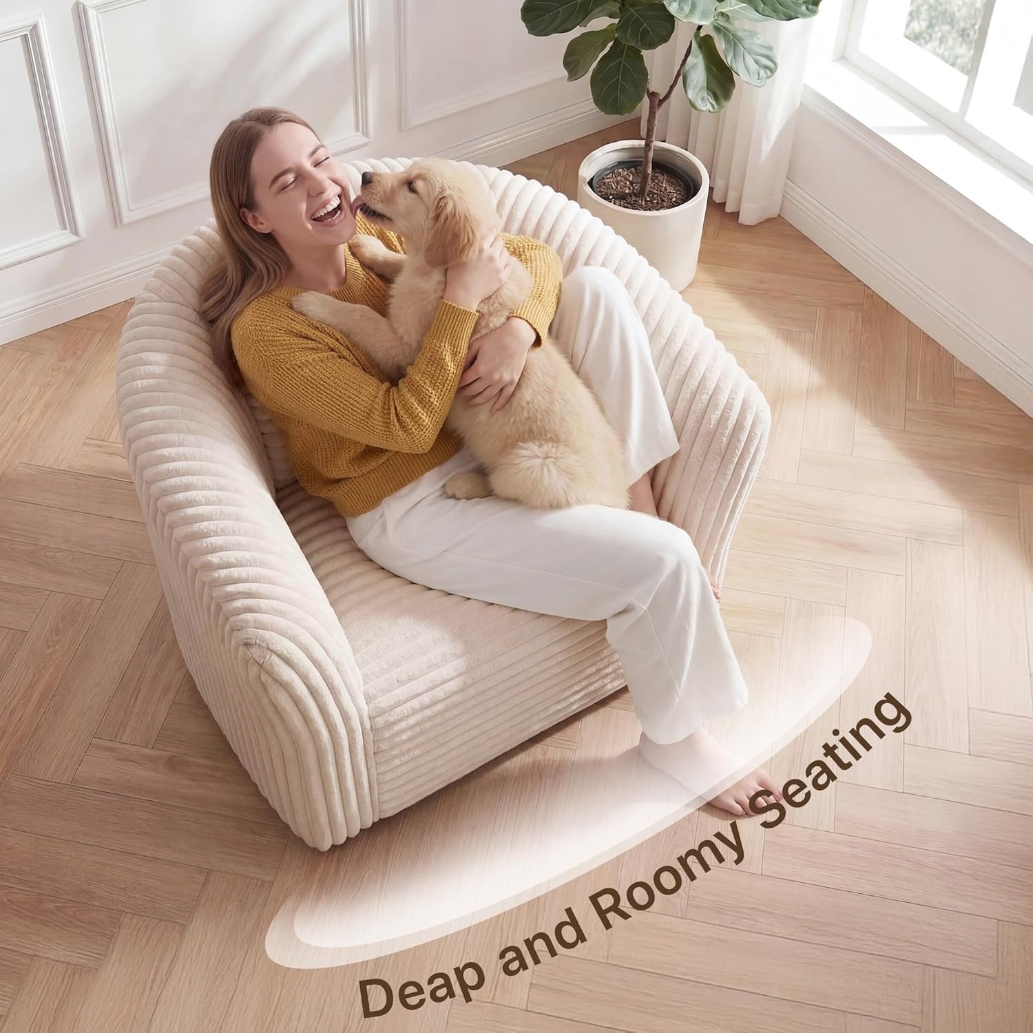 image:imageClaiks Boneless Chair Comfy Cloud Couch Corduroy Single Sofa Oversized Accent Chair for Adults Couches for Living Room Bedroom Apartment Small Spaces PinkBeige