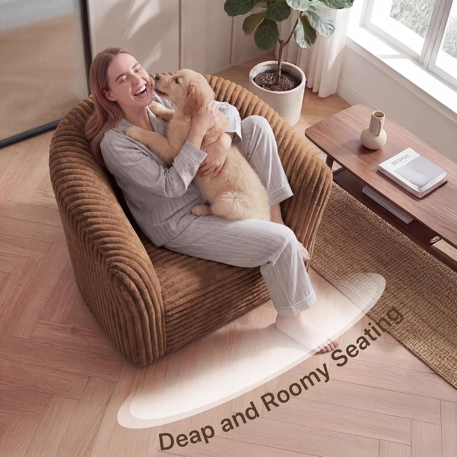 image:imageClaiks Boneless Chair Comfy Cloud Couch Corduroy Single Sofa Oversized Accent Chair for Adults Couches for Living Room Bedroom Apartment Small Spaces PinkBrown