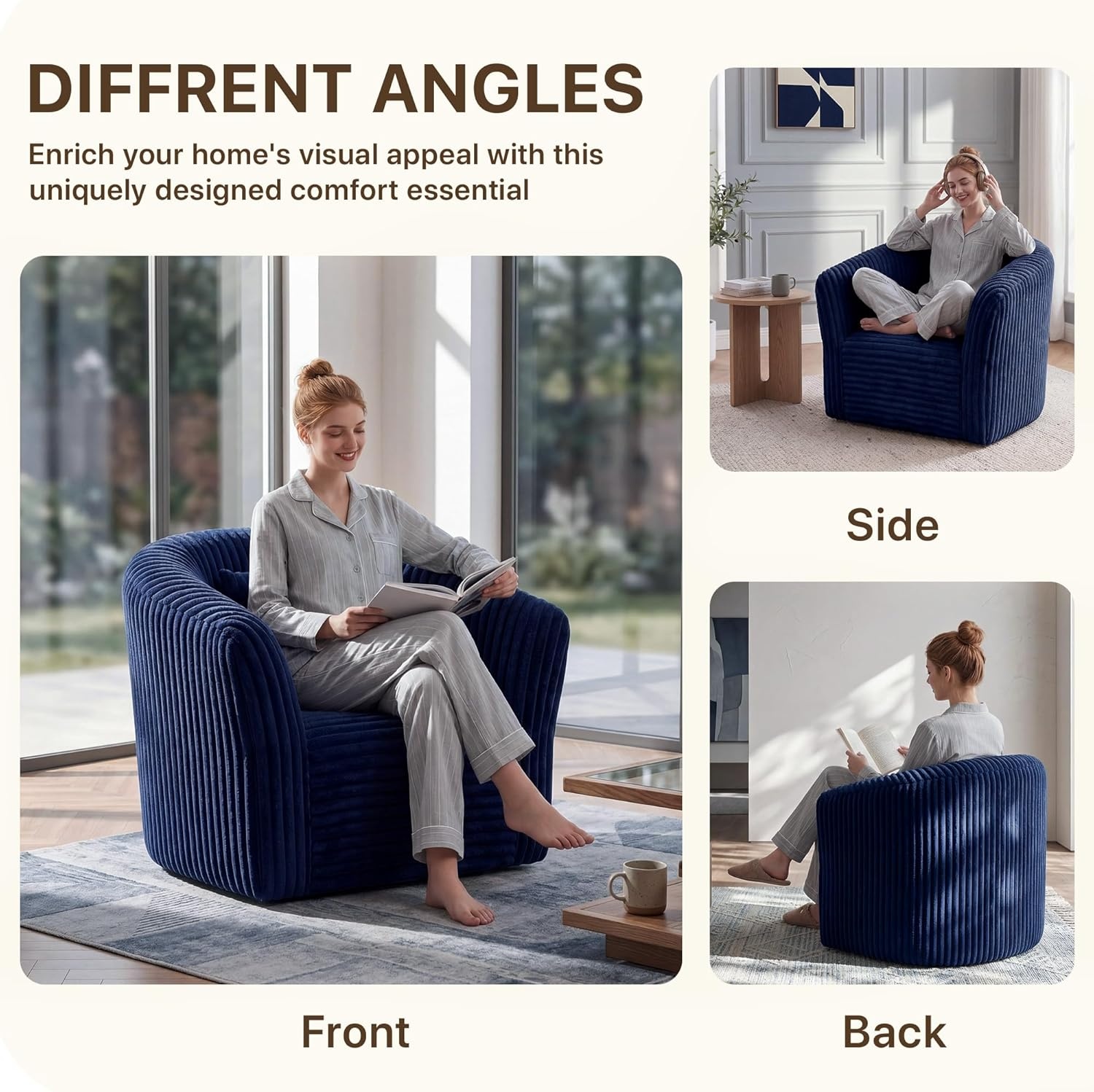 image:imageClaiks Boneless Chair Comfy Cloud Couch Corduroy Single Sofa Oversized Accent Chair for Adults Couches for Living Room Bedroom Apartment Small Spaces PinkBlue