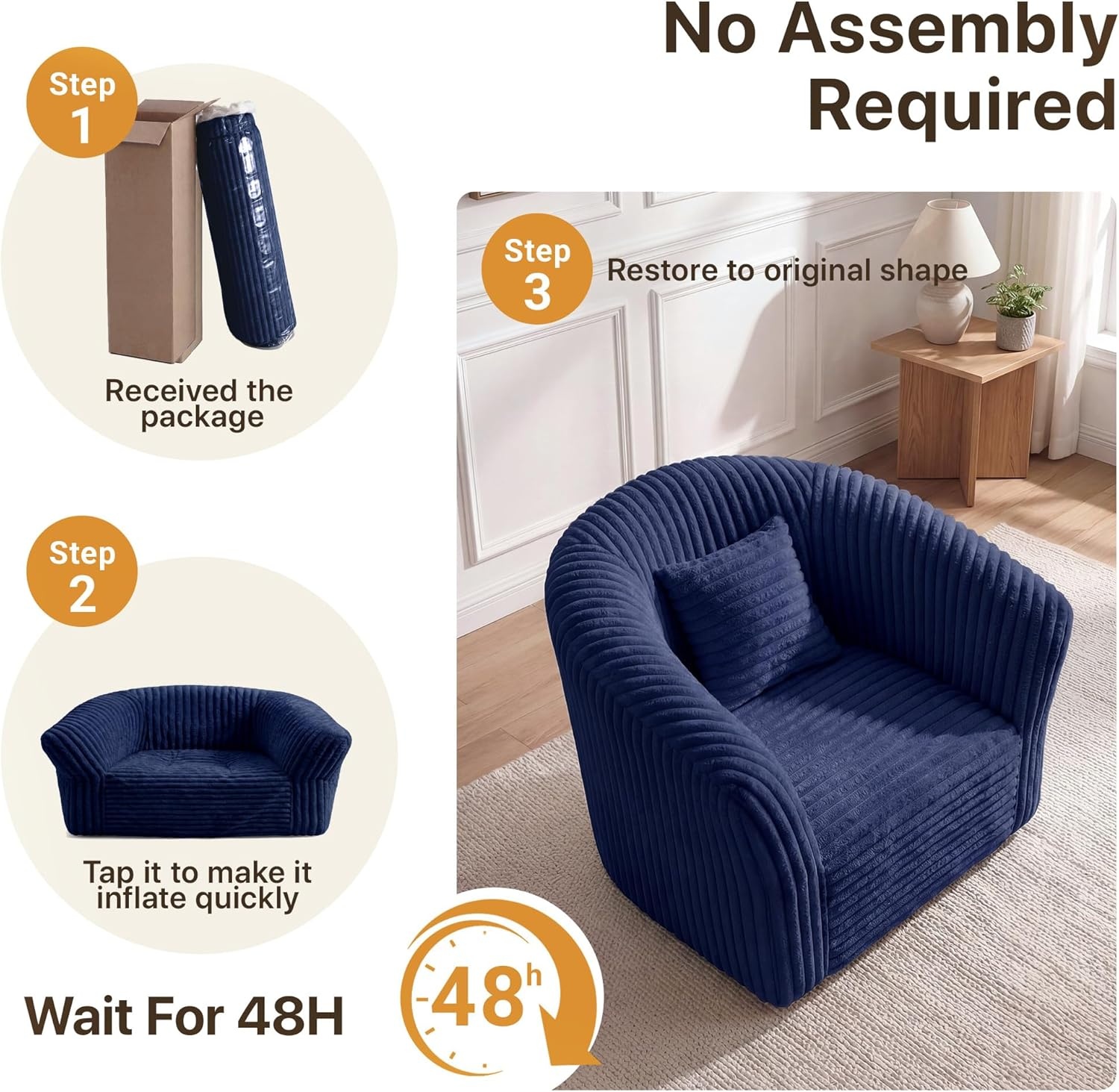 image:imageClaiks Boneless Chair Comfy Cloud Couch Corduroy Single Sofa Oversized Accent Chair for Adults Couches for Living Room Bedroom Apartment Small Spaces PinkBlue