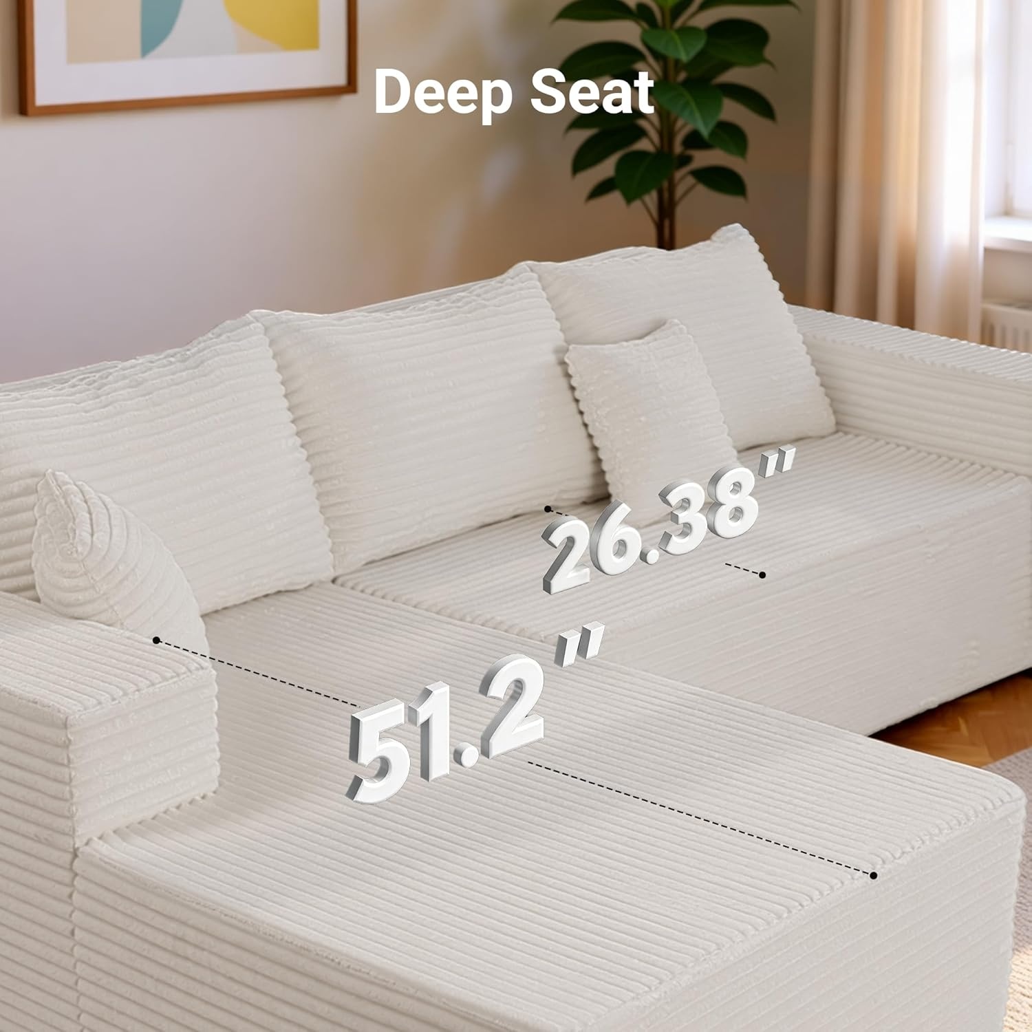 image:imageClaiks Boneless Couch Cloud Couch Sectional LShape Corduroy Modular Sectional Sofa Deep Seat Upholstered Couches for Living Room No Assembly Required Black Right Facing ChaiseBeige
