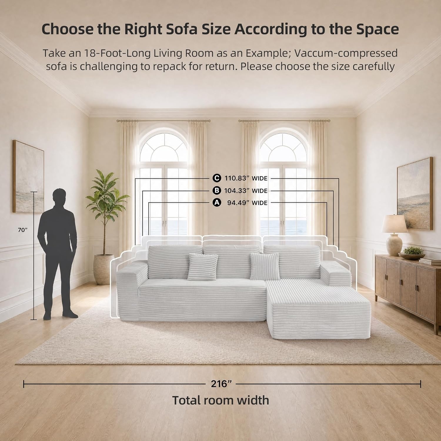 image:imageClaiks Boneless Couch Cloud Couch Sectional LShape Corduroy Modular Sectional Sofa Deep Seat Upholstered Couches for Living Room No Assembly Required Black Right Facing ChaiseBeige